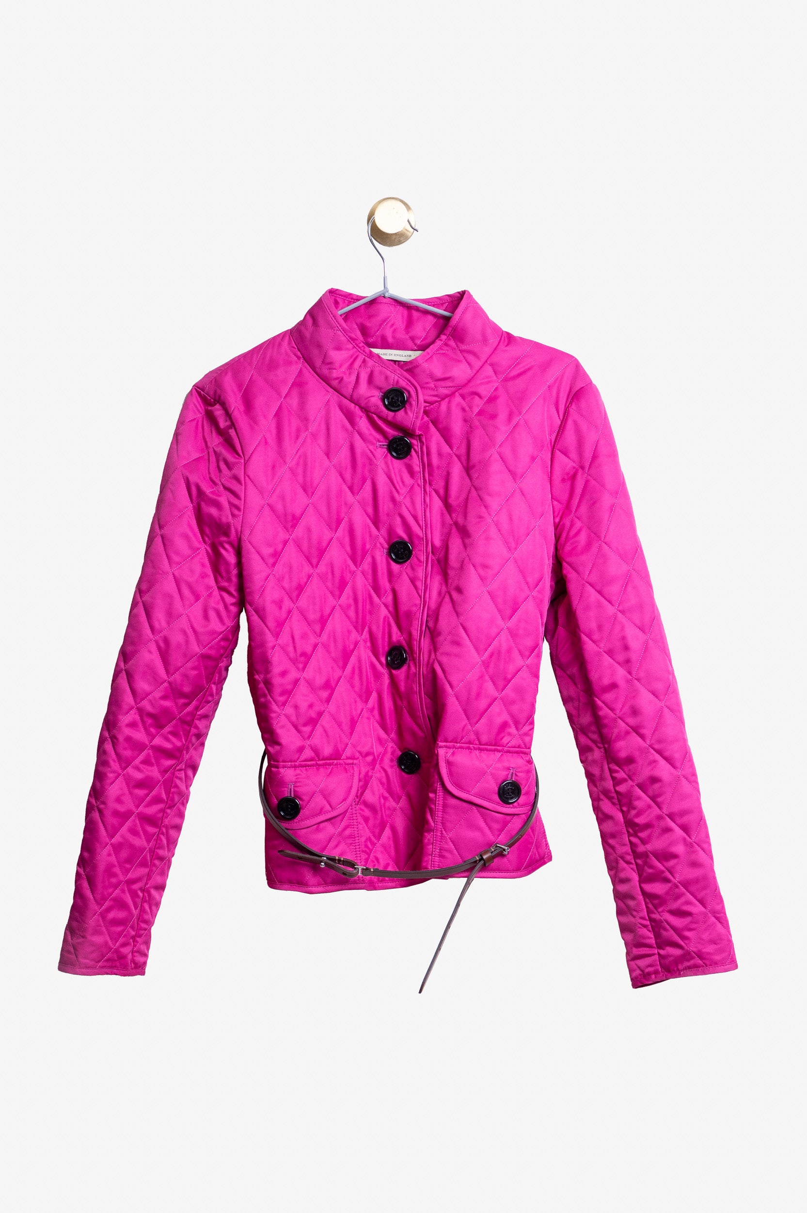 Pink Quilted Jacket With Brown Belt Polyester/Leather