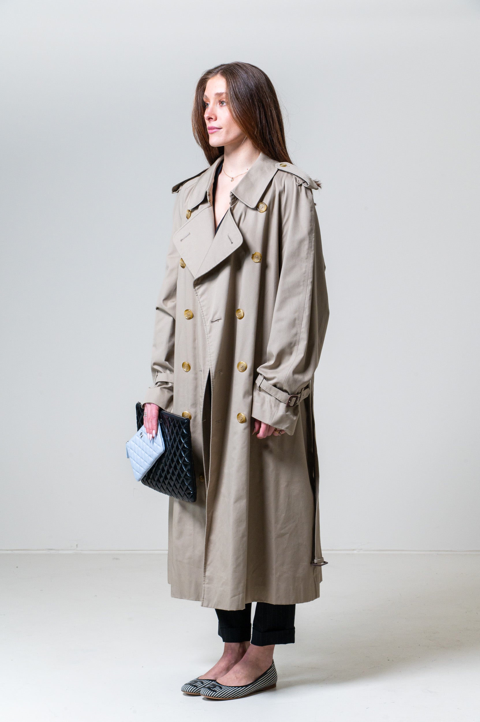 Vintage Beige Classic Trench Polyester/Cotton