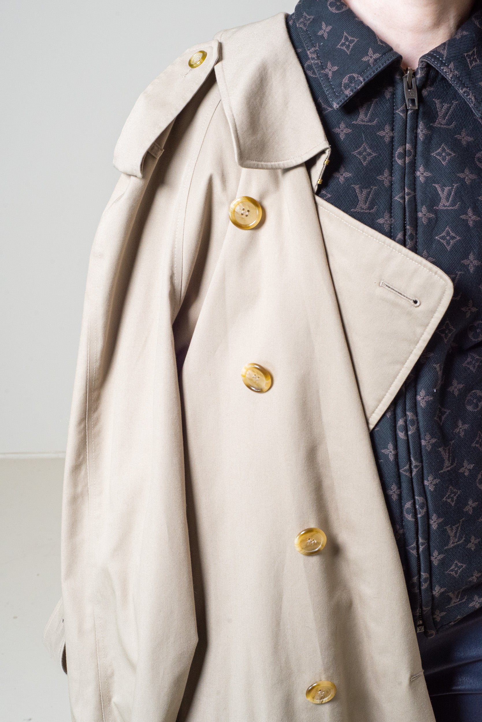 Vintage Beige Classic Trench Polyester/Cotton