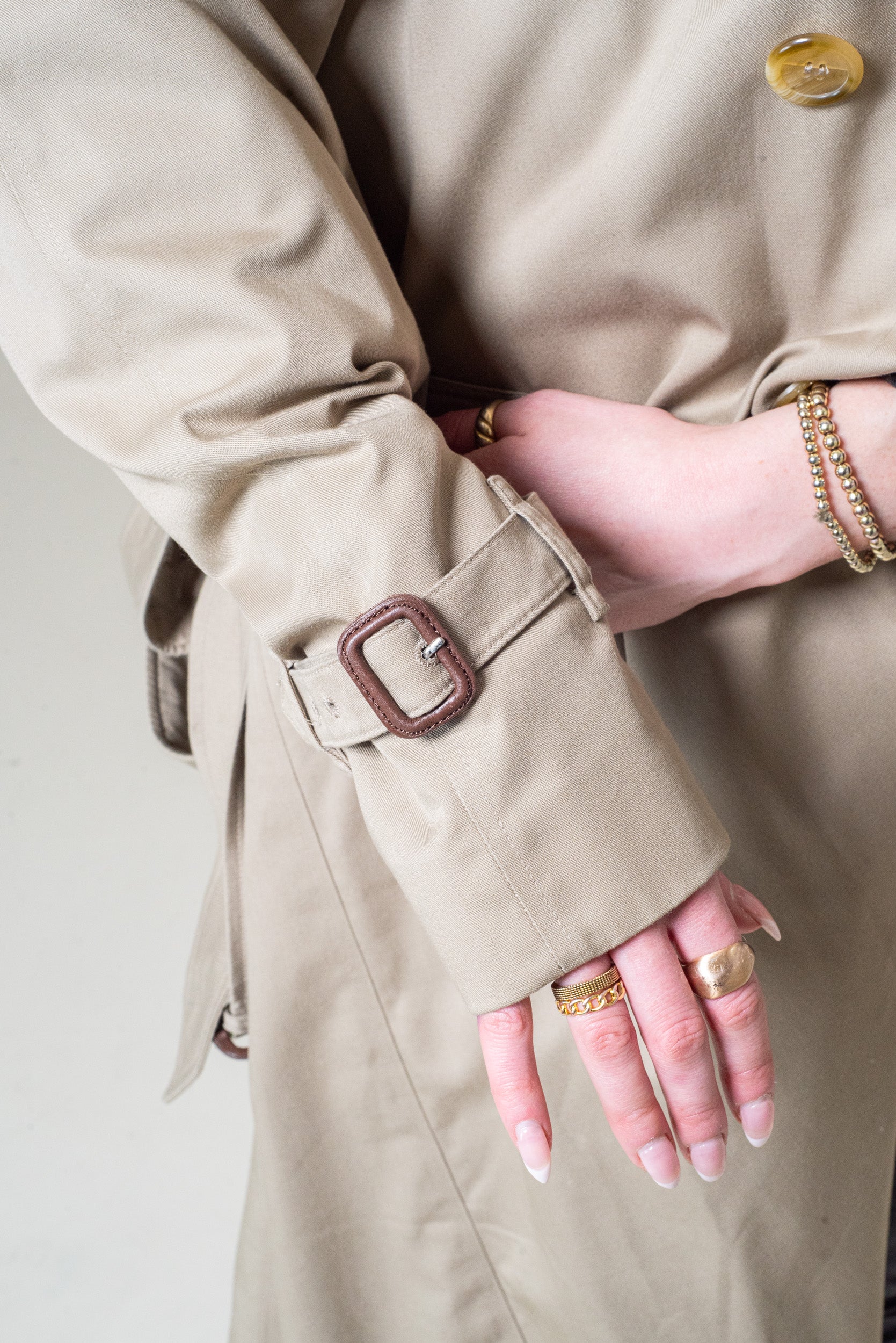 Vintage Beige Classic Trench Polyester/Cotton