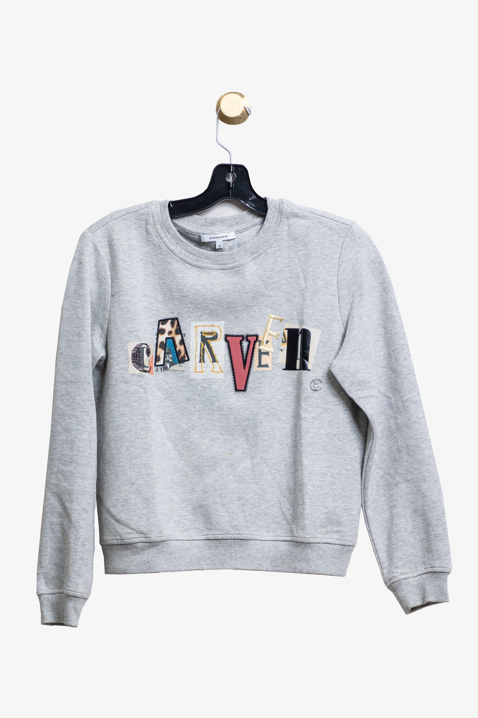 Grey Graphic Carven Crew Neck Sweater Cotton