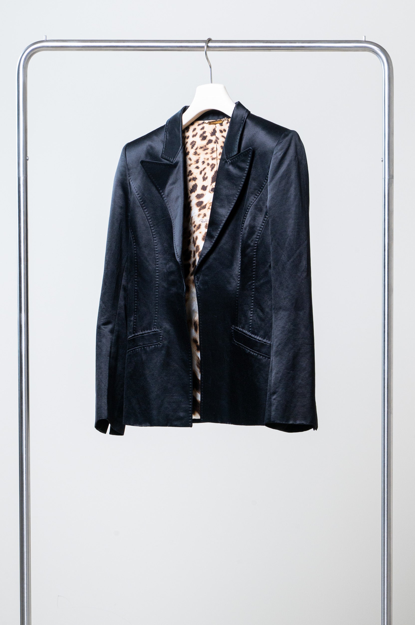 Black Satin Cheetah Interior Blazer