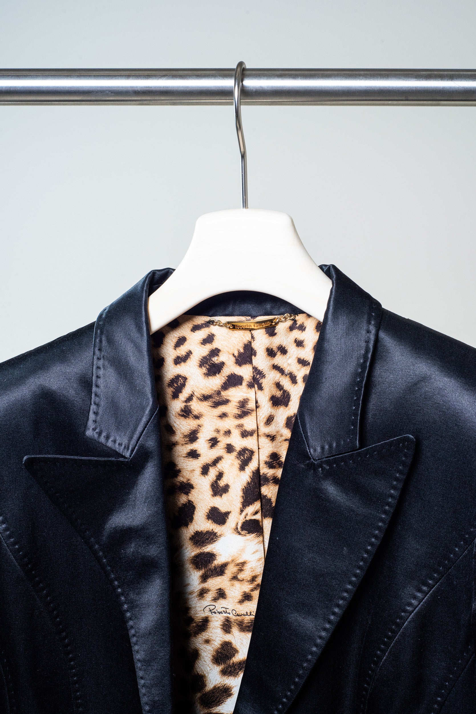 Black Satin Cheetah Interior Blazer