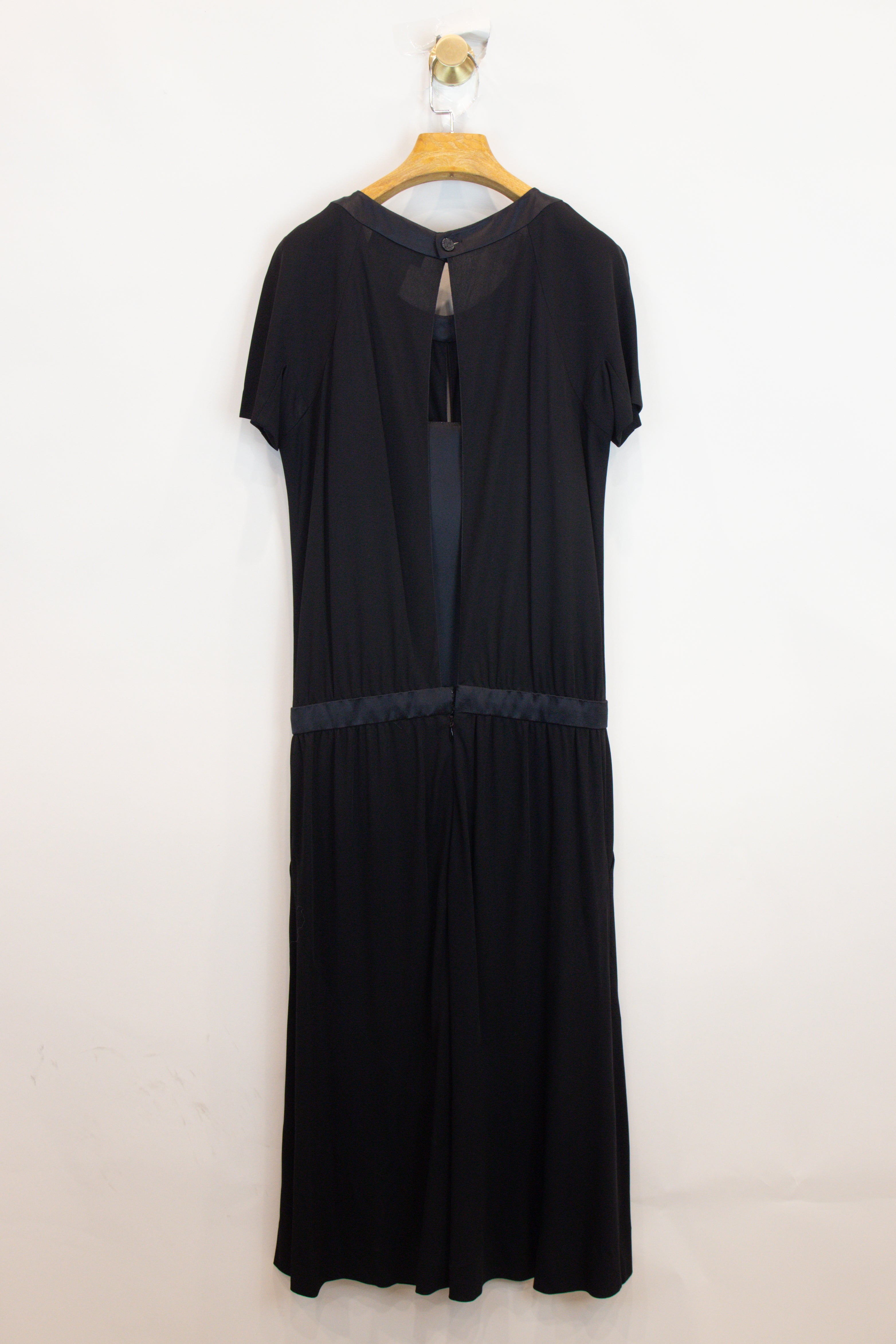 Black Short Sleeve Bow Dress With Under Slip Viscose/rayon