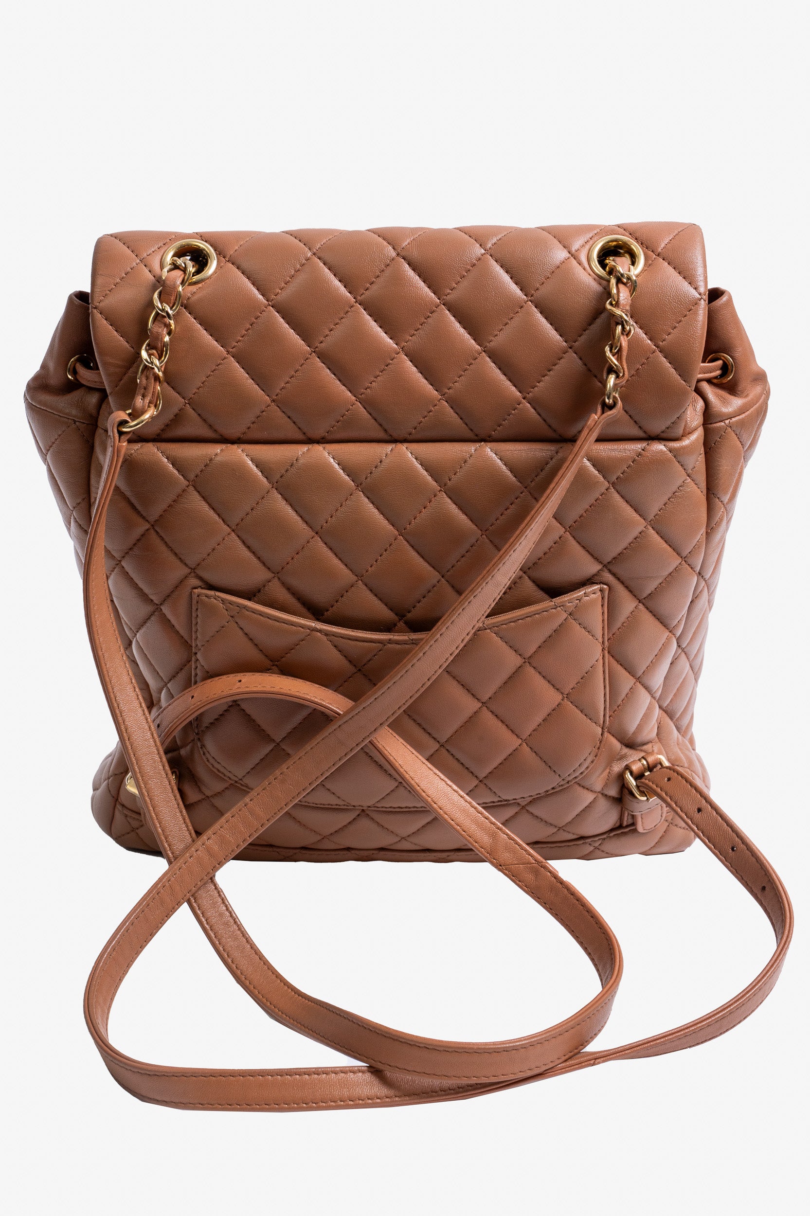 Cognac Quilted Chain CC Backpack