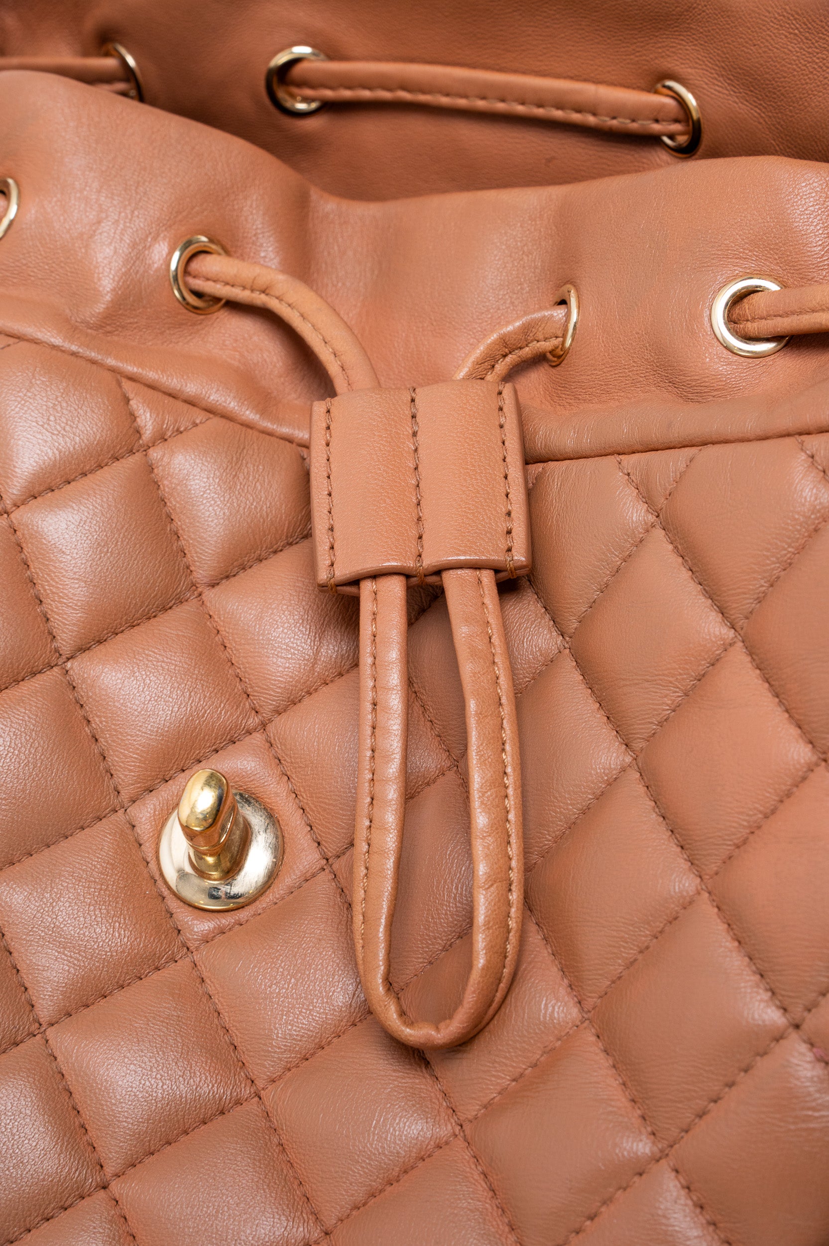 Cognac Quilted Chain CC Backpack