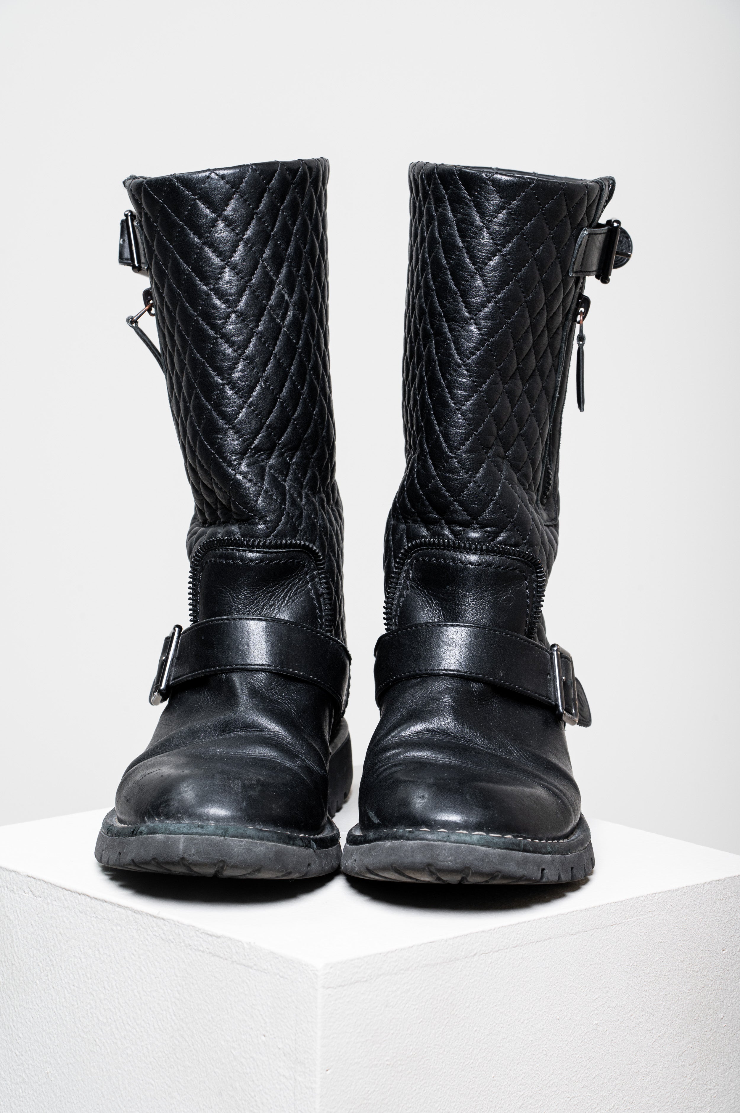 Black Quilted Buckle CC Boot Leather