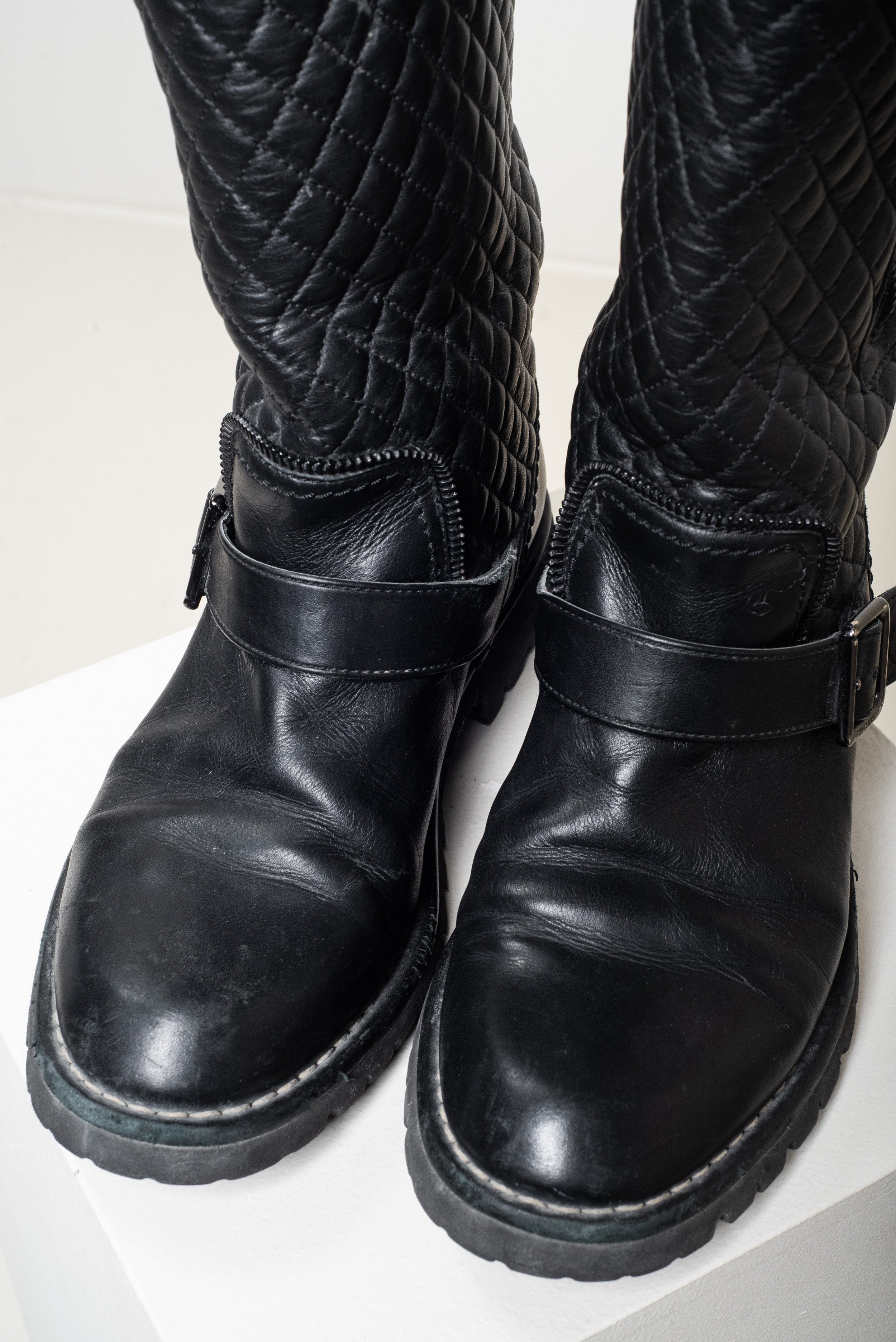 Black Quilted Buckle CC Boot Leather