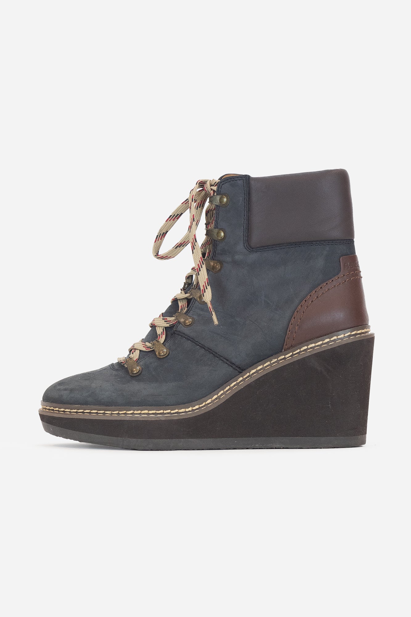 Navy And Brown Wedge Suede Boot