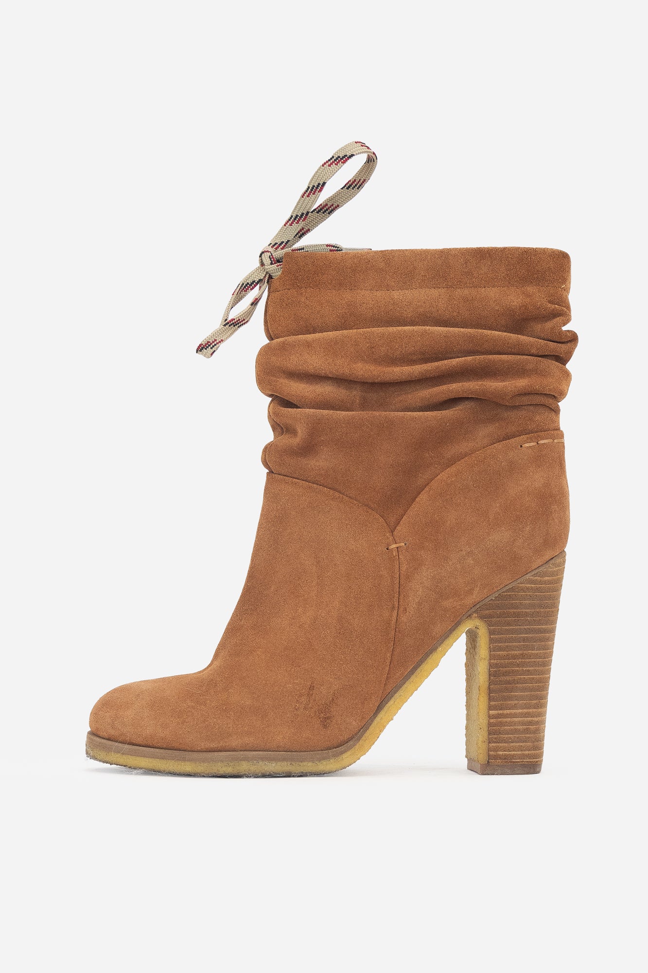 Tan Brown Suede Laced Slouchy Ankle Boot