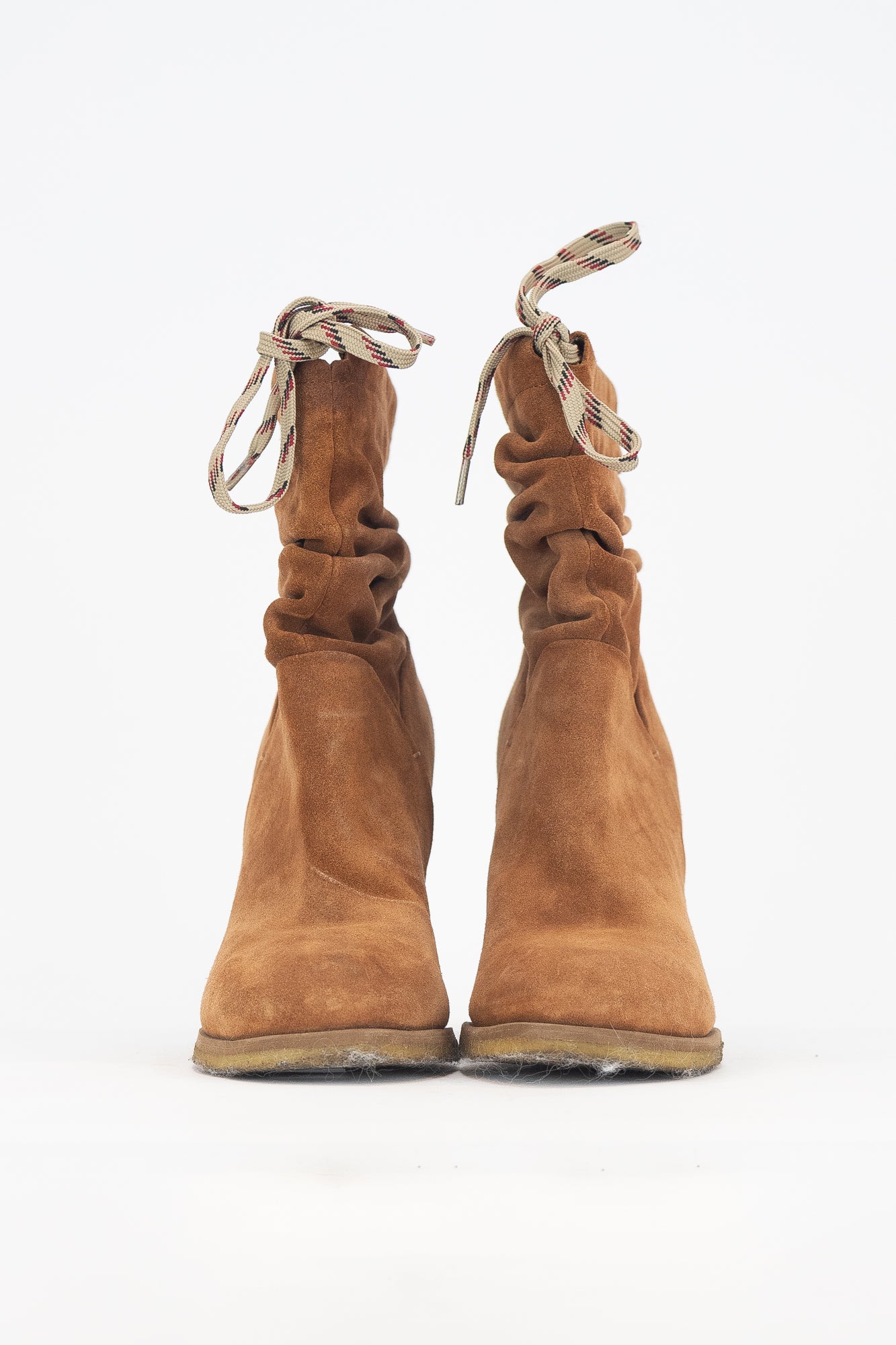 Tan Brown Suede Laced Slouchy Ankle Boot