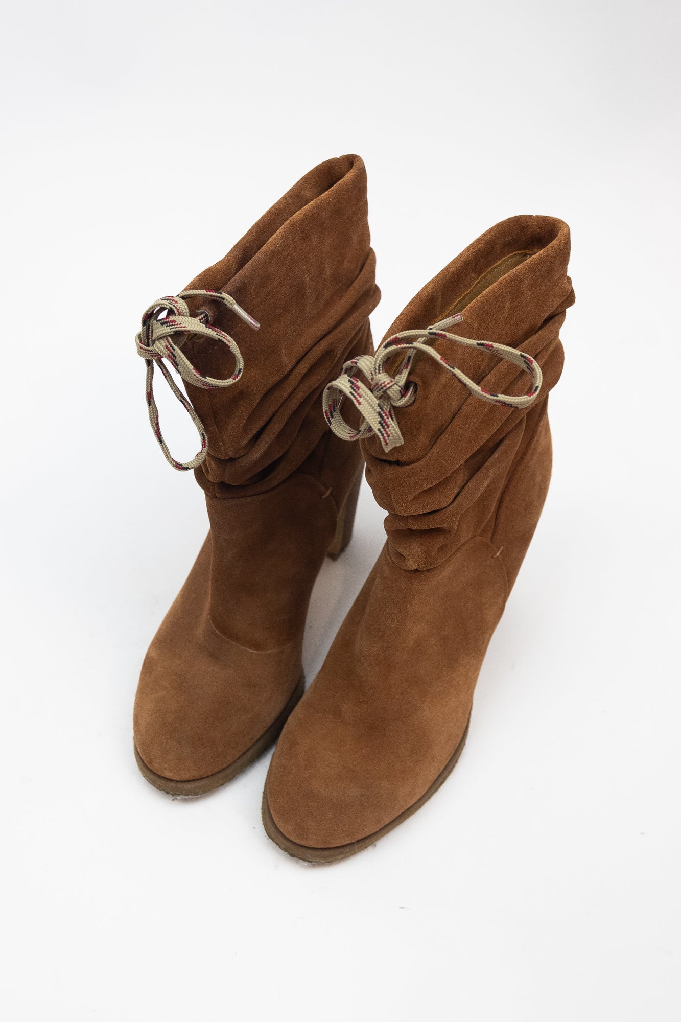 Tan Brown Suede Laced Slouchy Ankle Boot