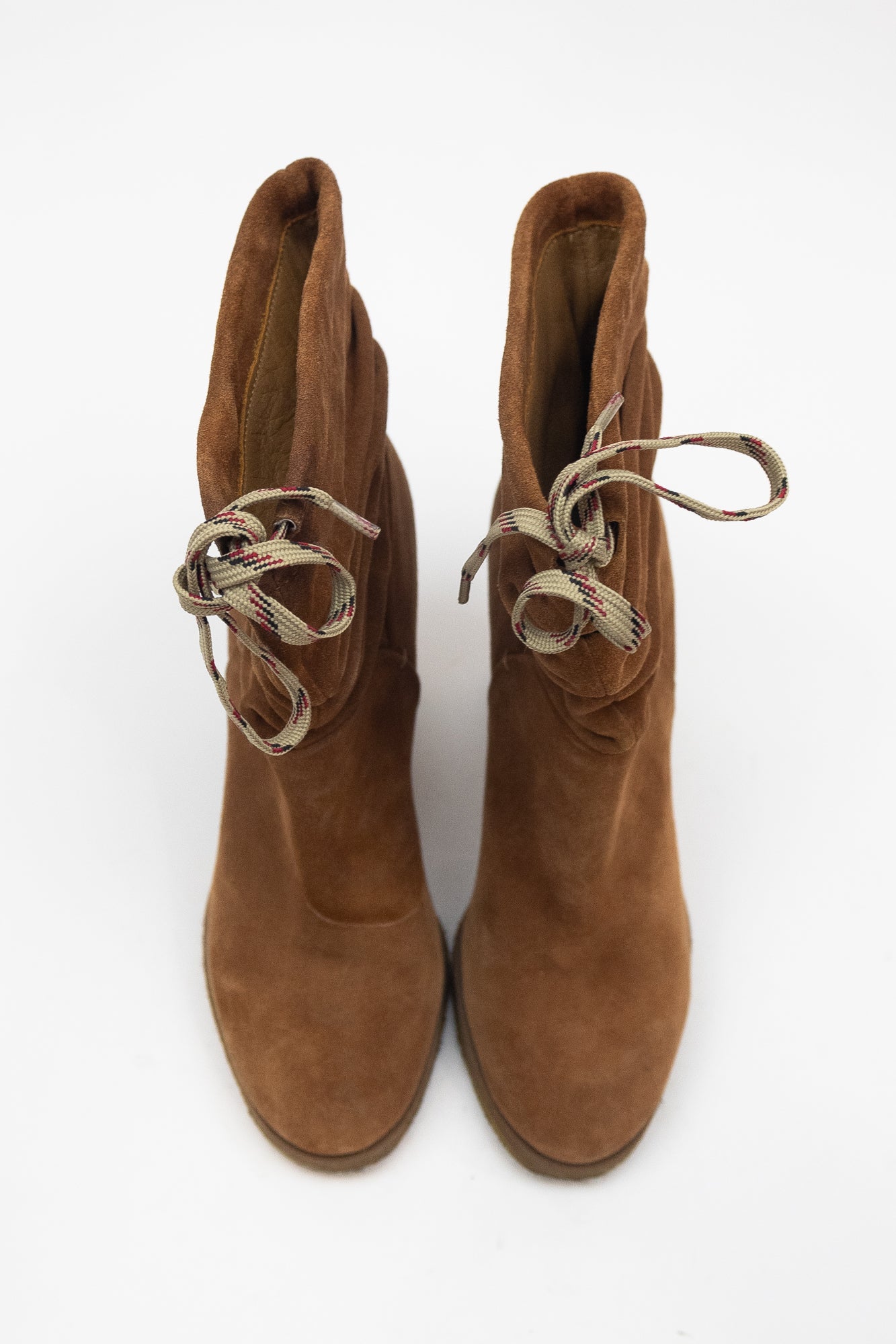 Tan Brown Suede Laced Slouchy Ankle Boot