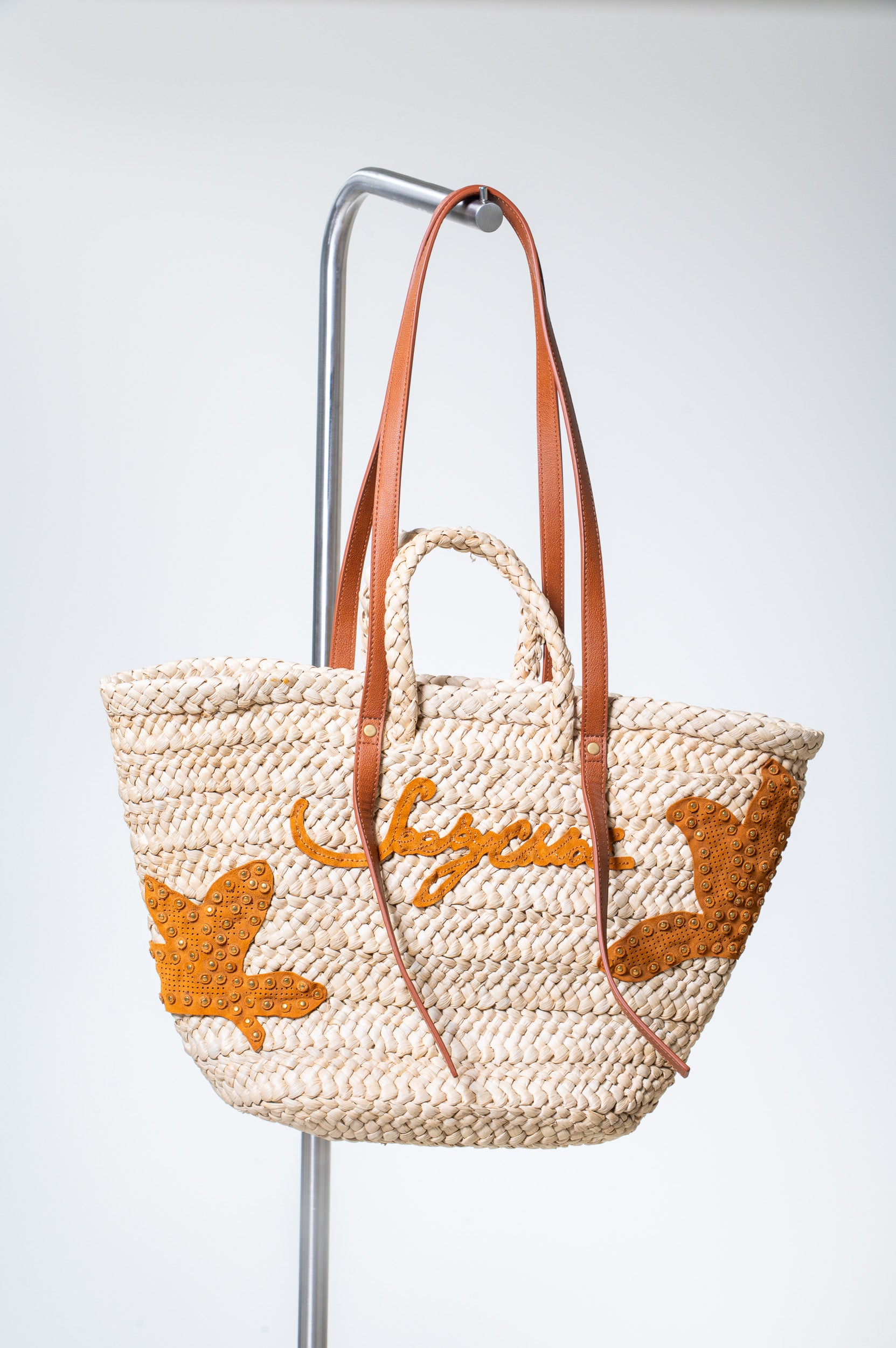 Beige And Brown Straw Tote Bag