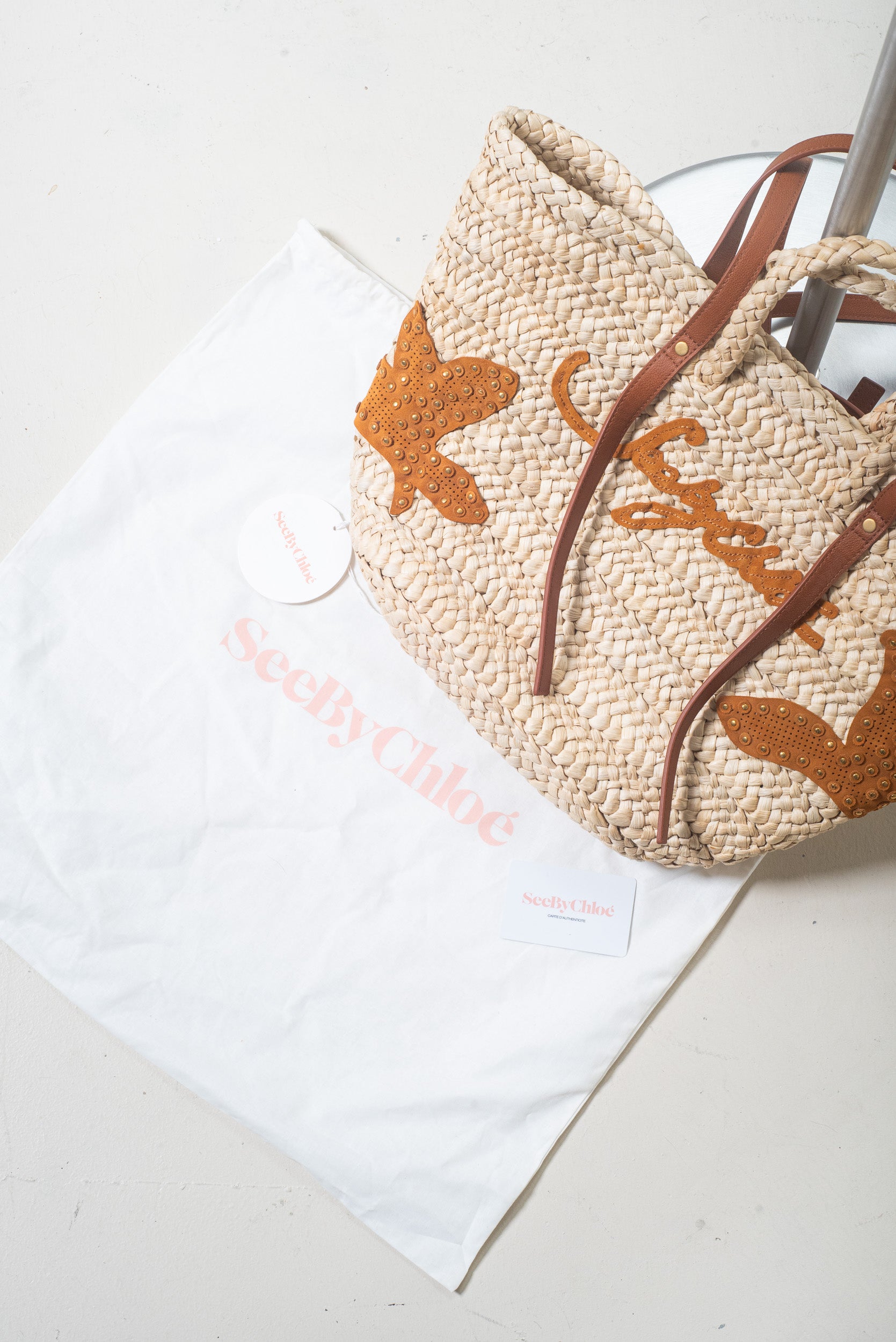 Beige And Brown Straw Tote Bag