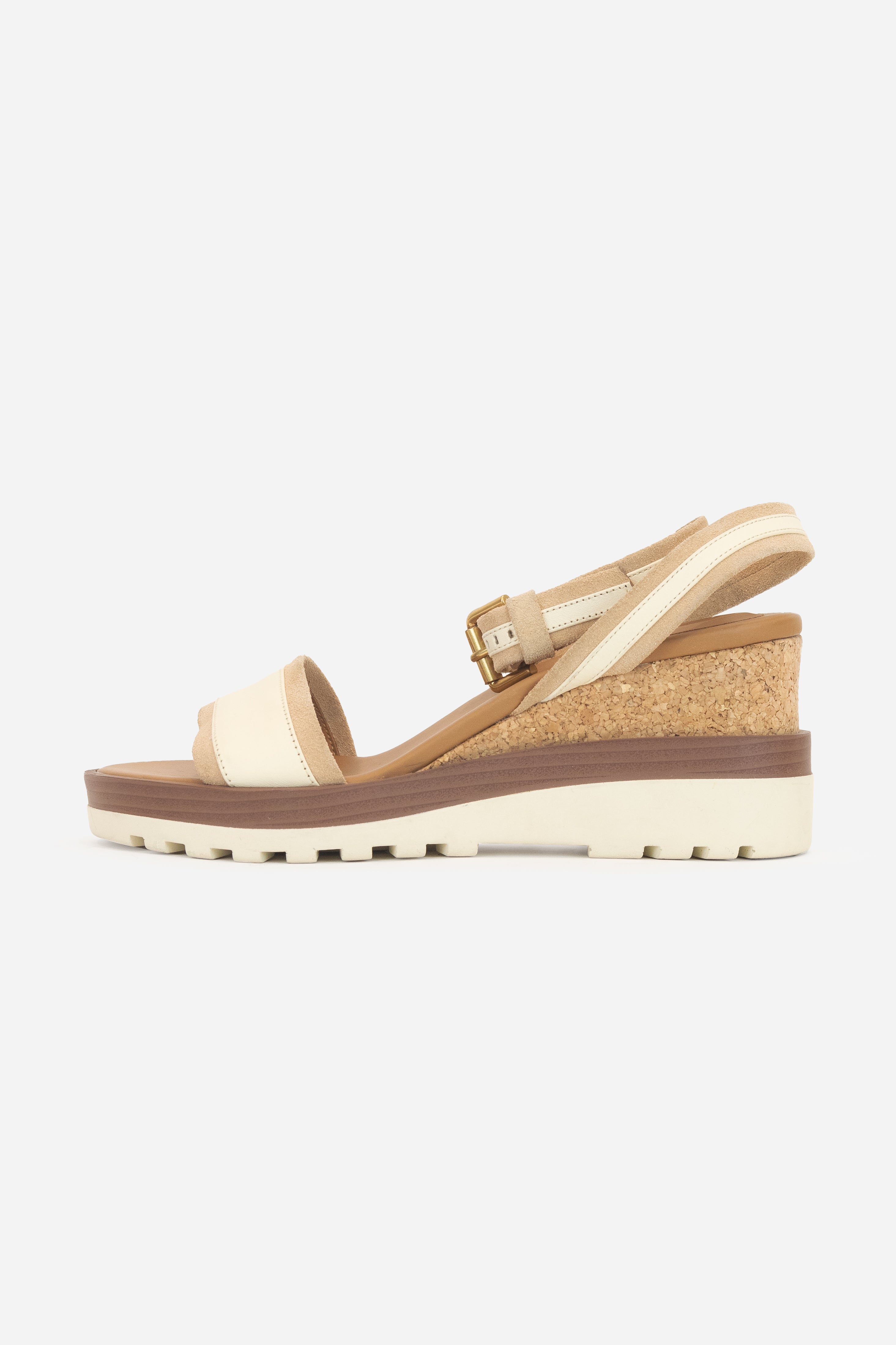 Beige Suede And Cork Ankle Strap Sandals Cork/Suede