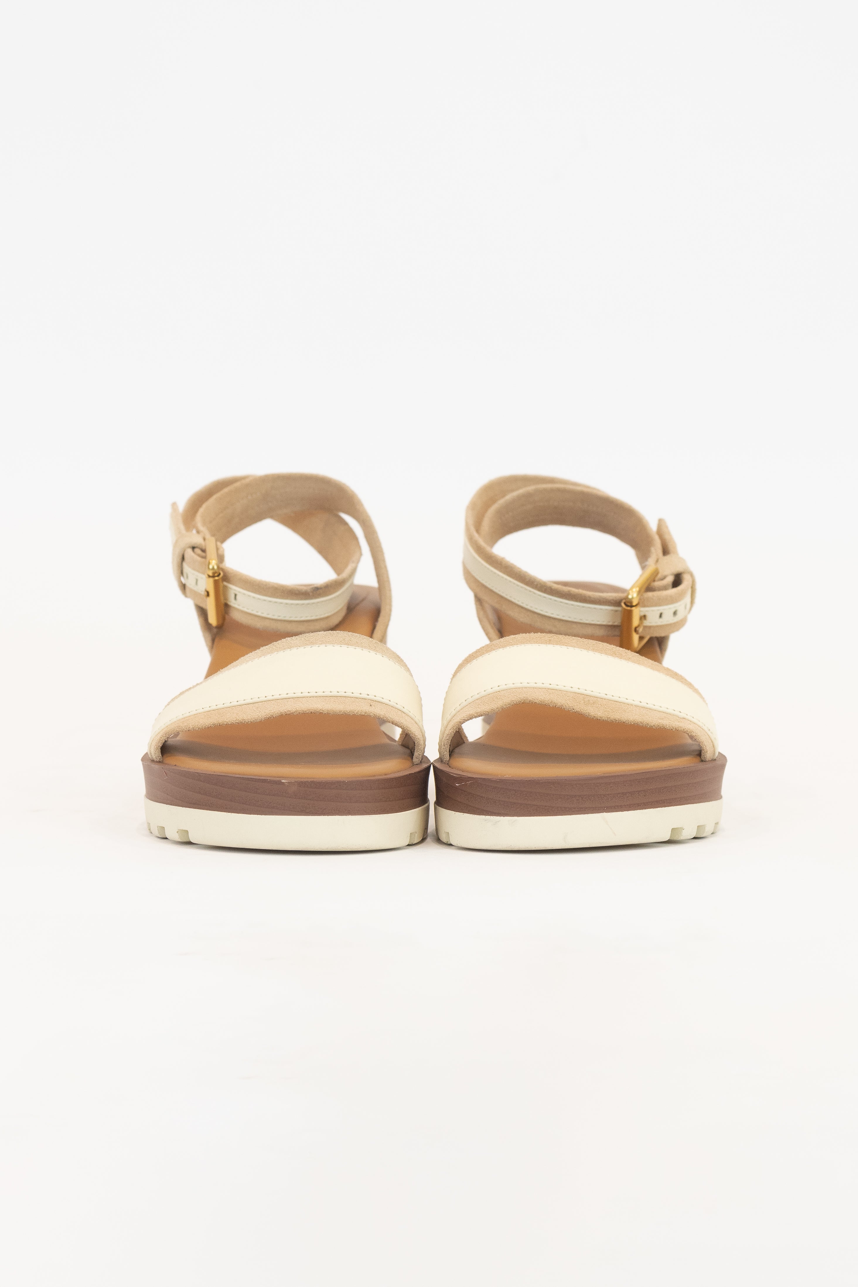 Beige Suede And Cork Ankle Strap Sandals Cork/Suede