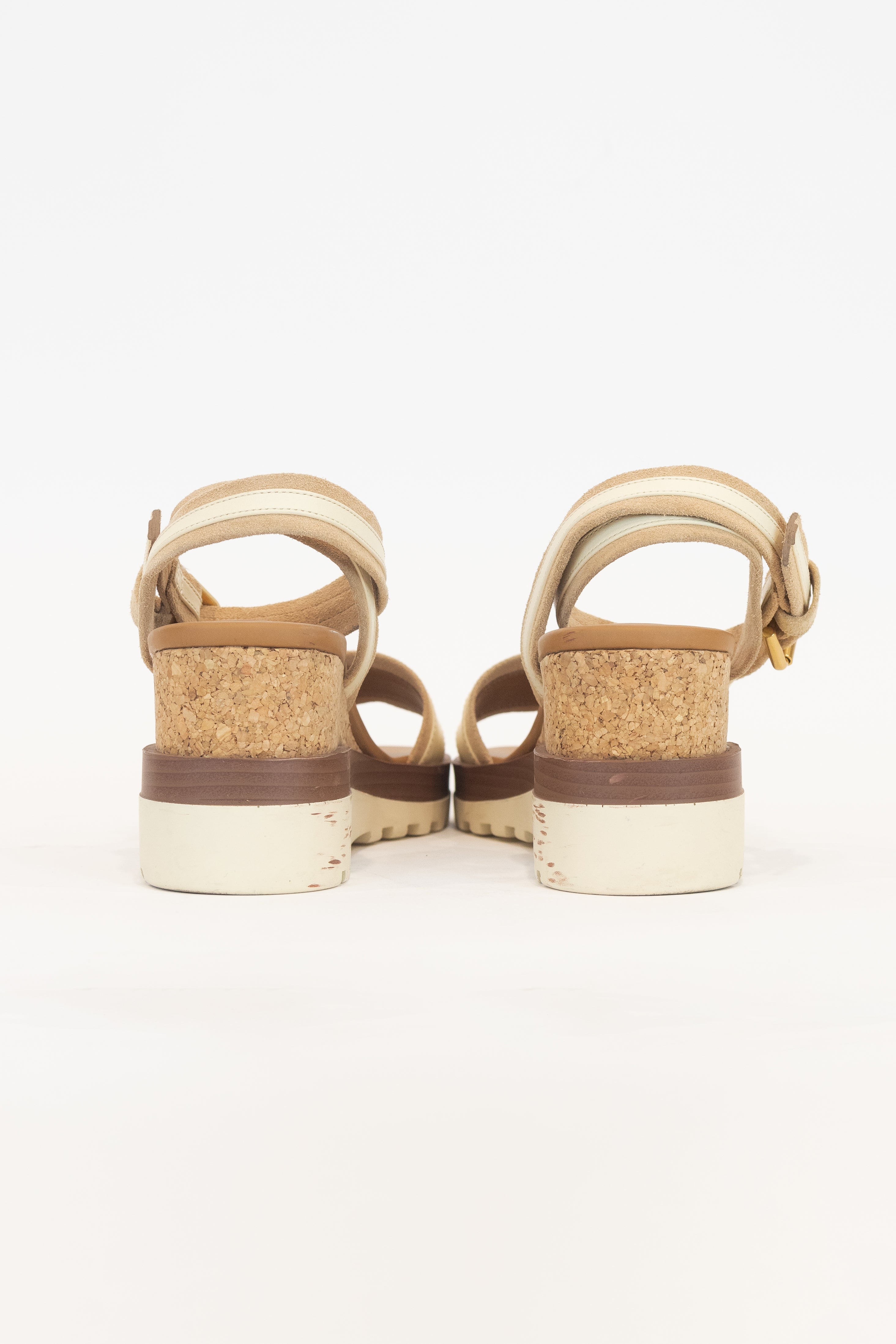 Beige Suede And Cork Ankle Strap Sandals Cork/Suede