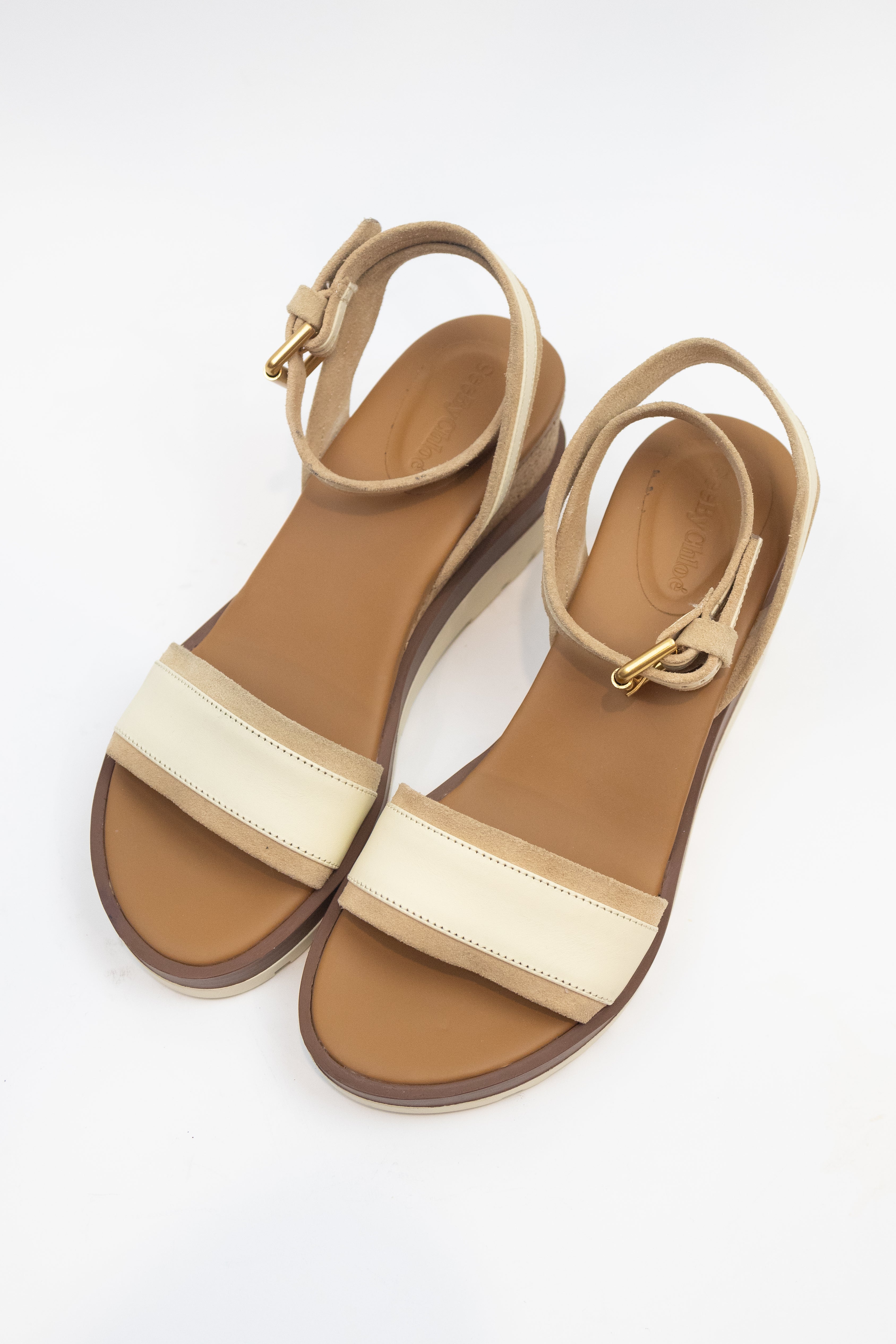 Beige Suede And Cork Ankle Strap Sandals Cork/Suede