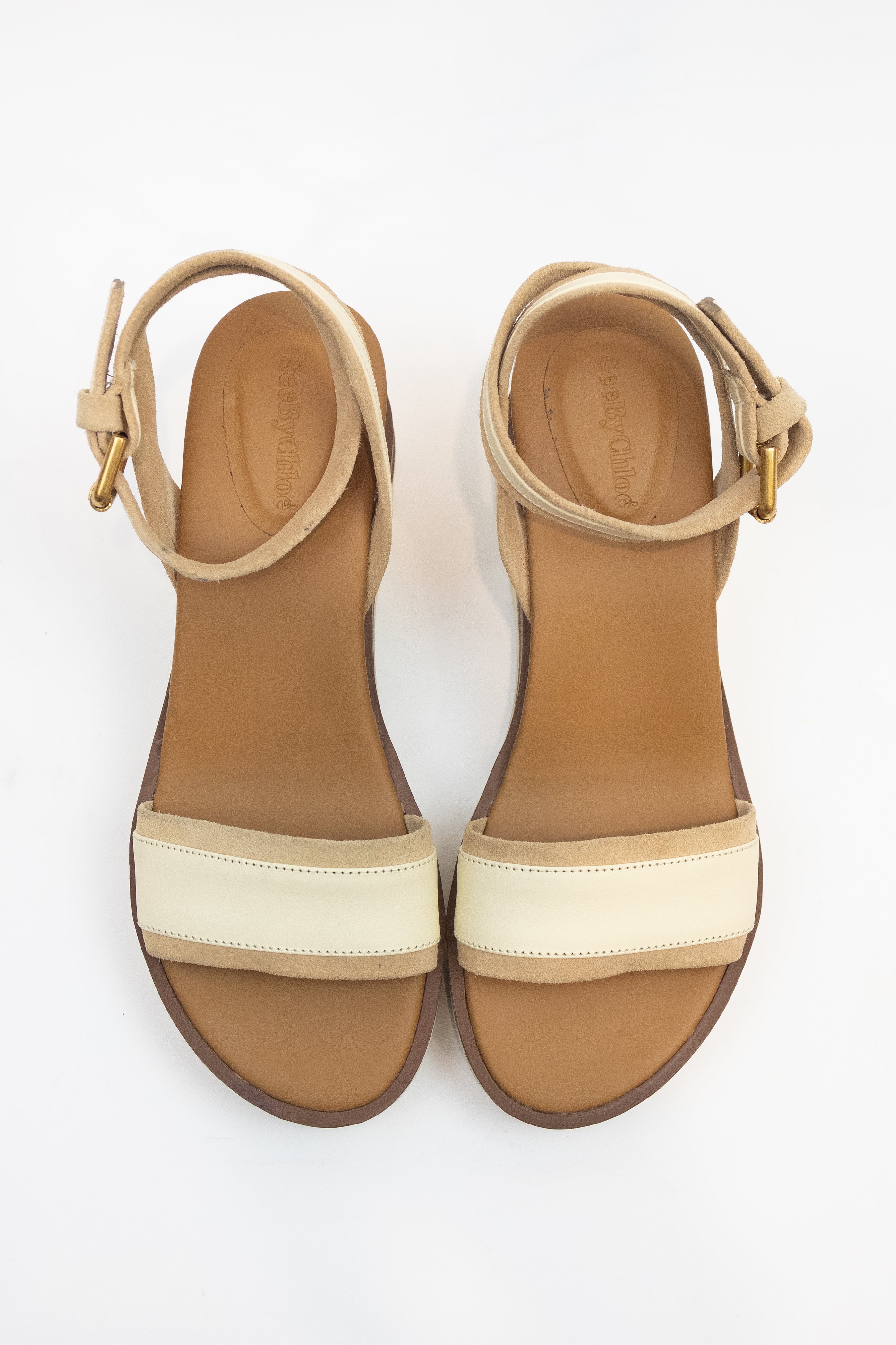 Beige Suede And Cork Ankle Strap Sandals Cork/Suede