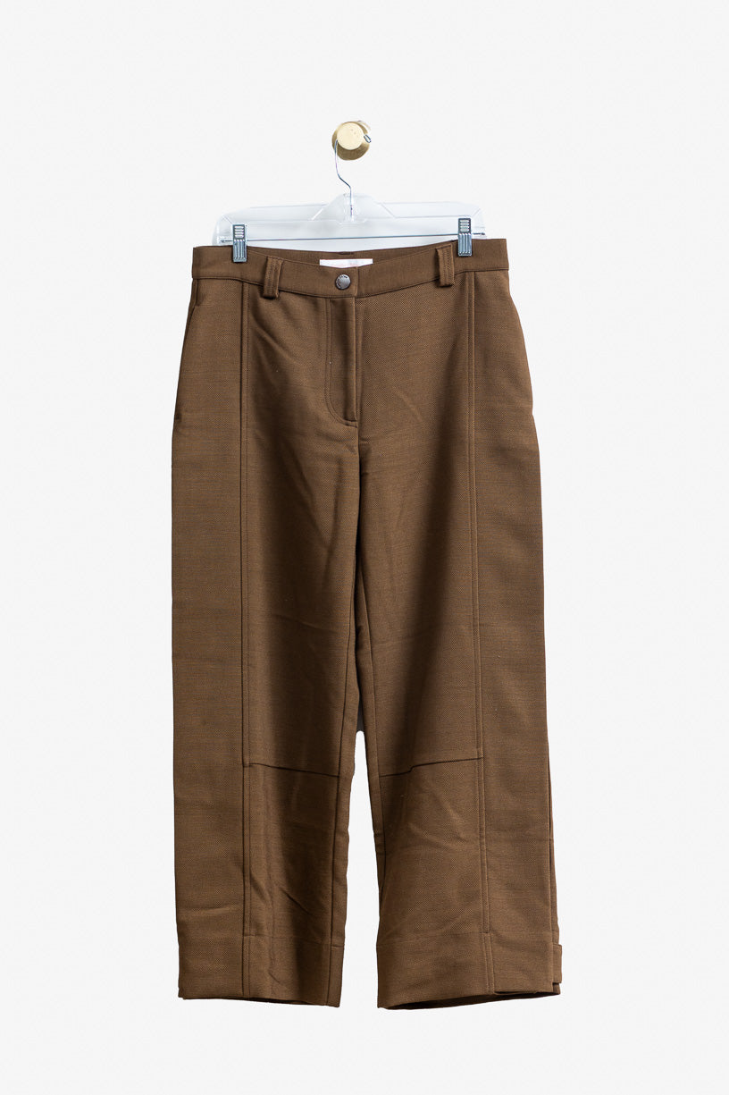 Brown Side Pleated Trouser  Polyester/Wool