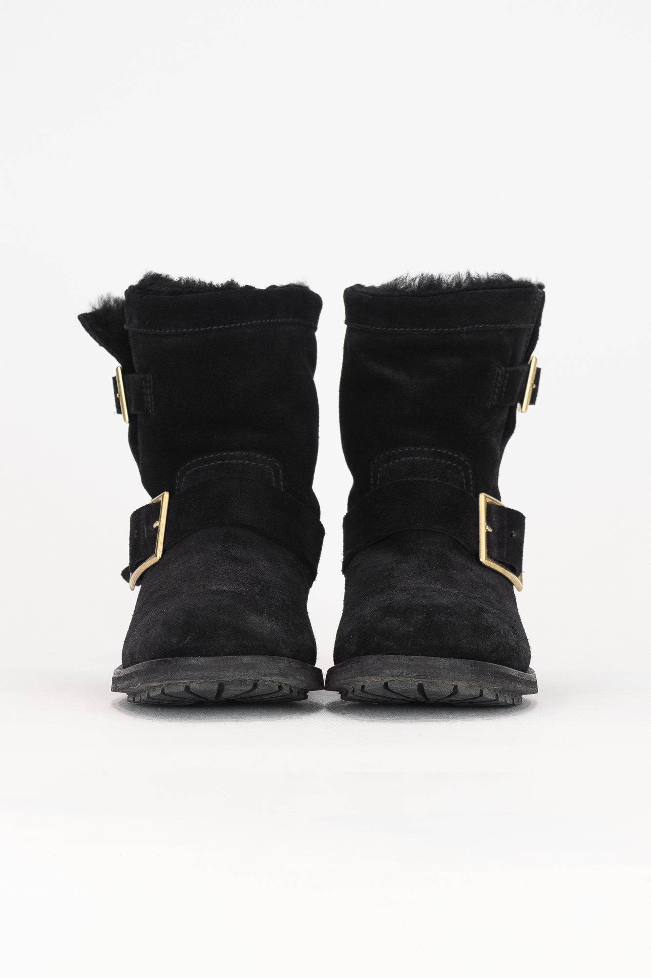 Black Suede Gold Buckle Ankle Boot Suede