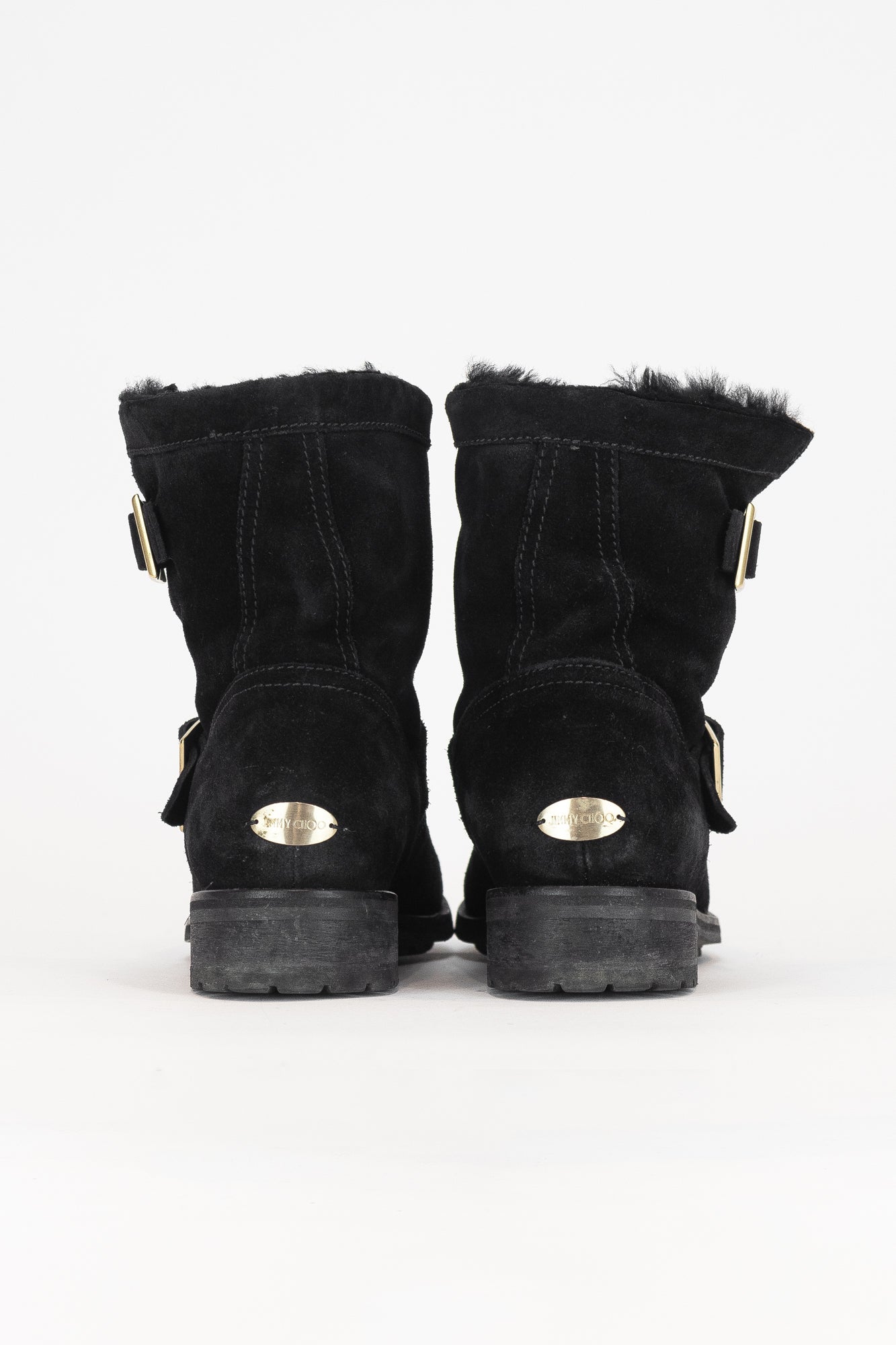 Black Suede Gold Buckle Ankle Boot Suede