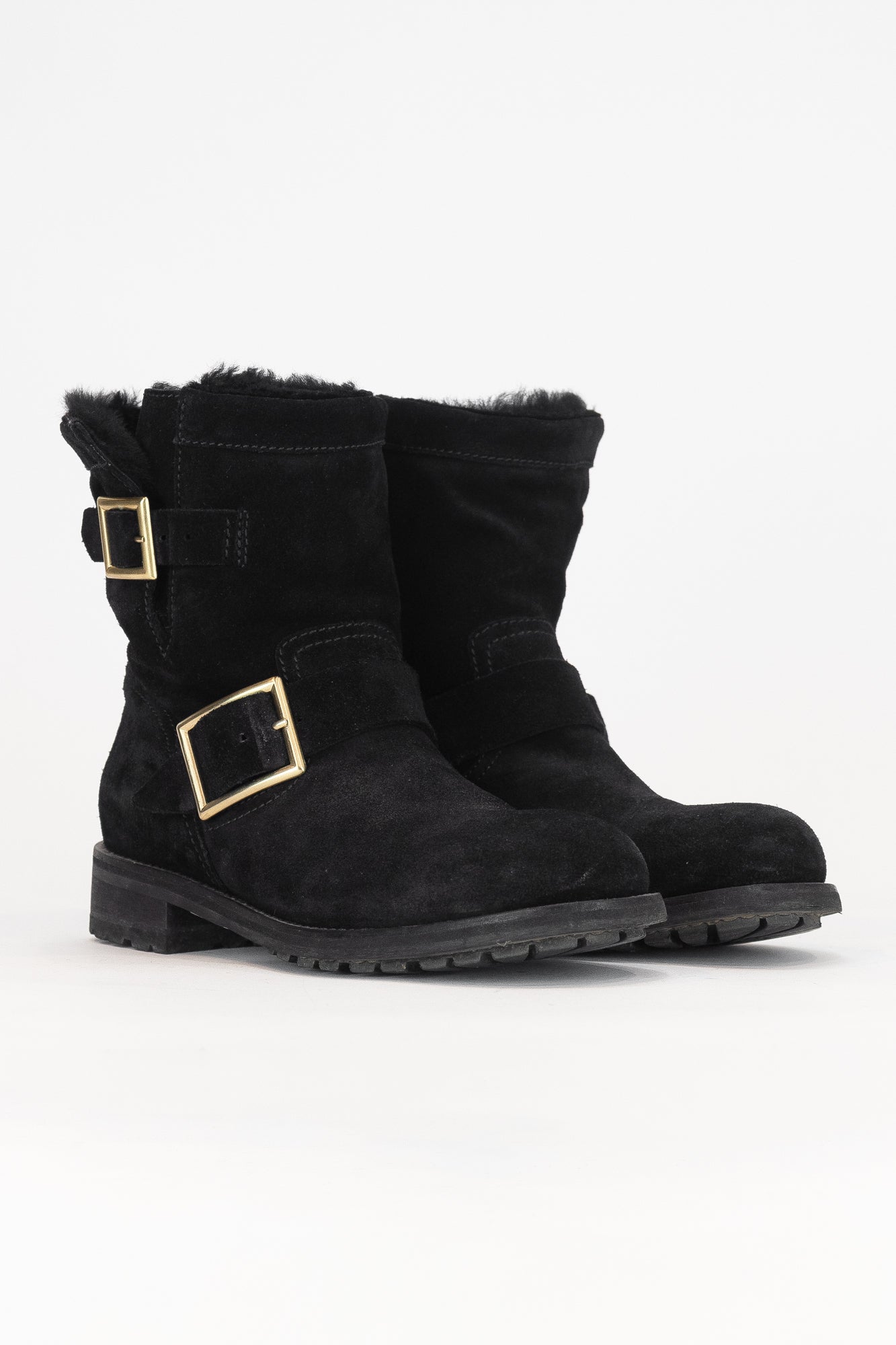 Black Suede Gold Buckle Ankle Boot Suede