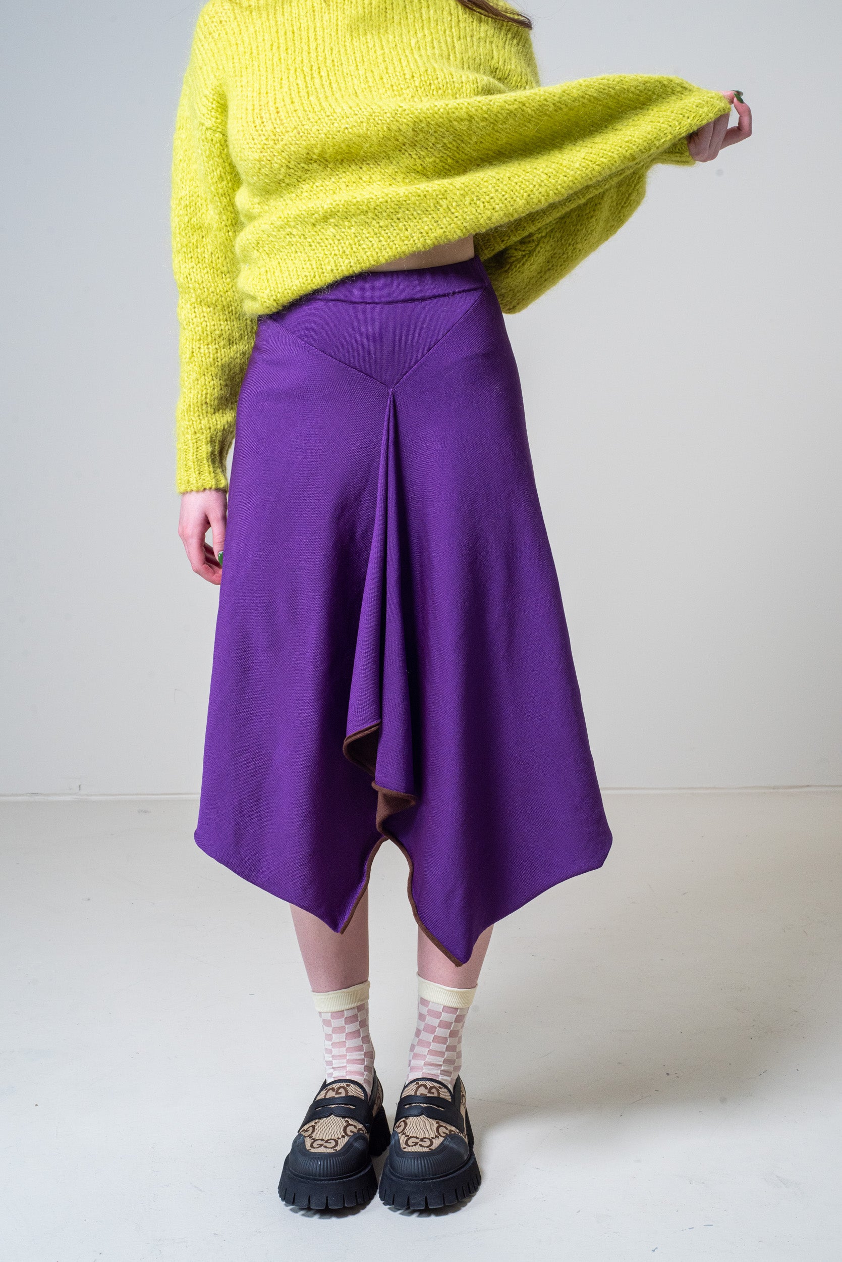 Purple And Brown V-Cut Midi Skirt