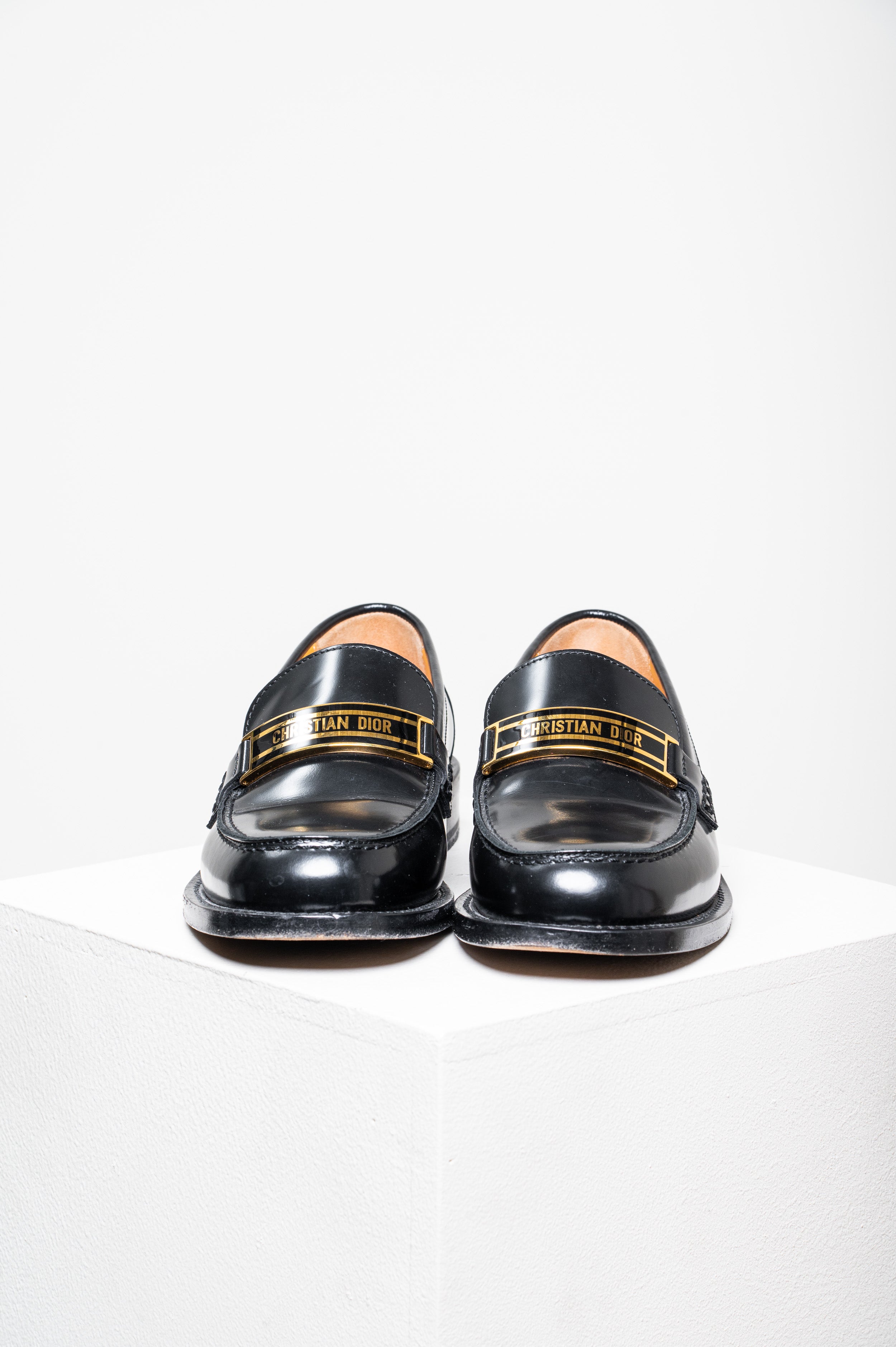 Black Flat Leather Christian Dior Loafers