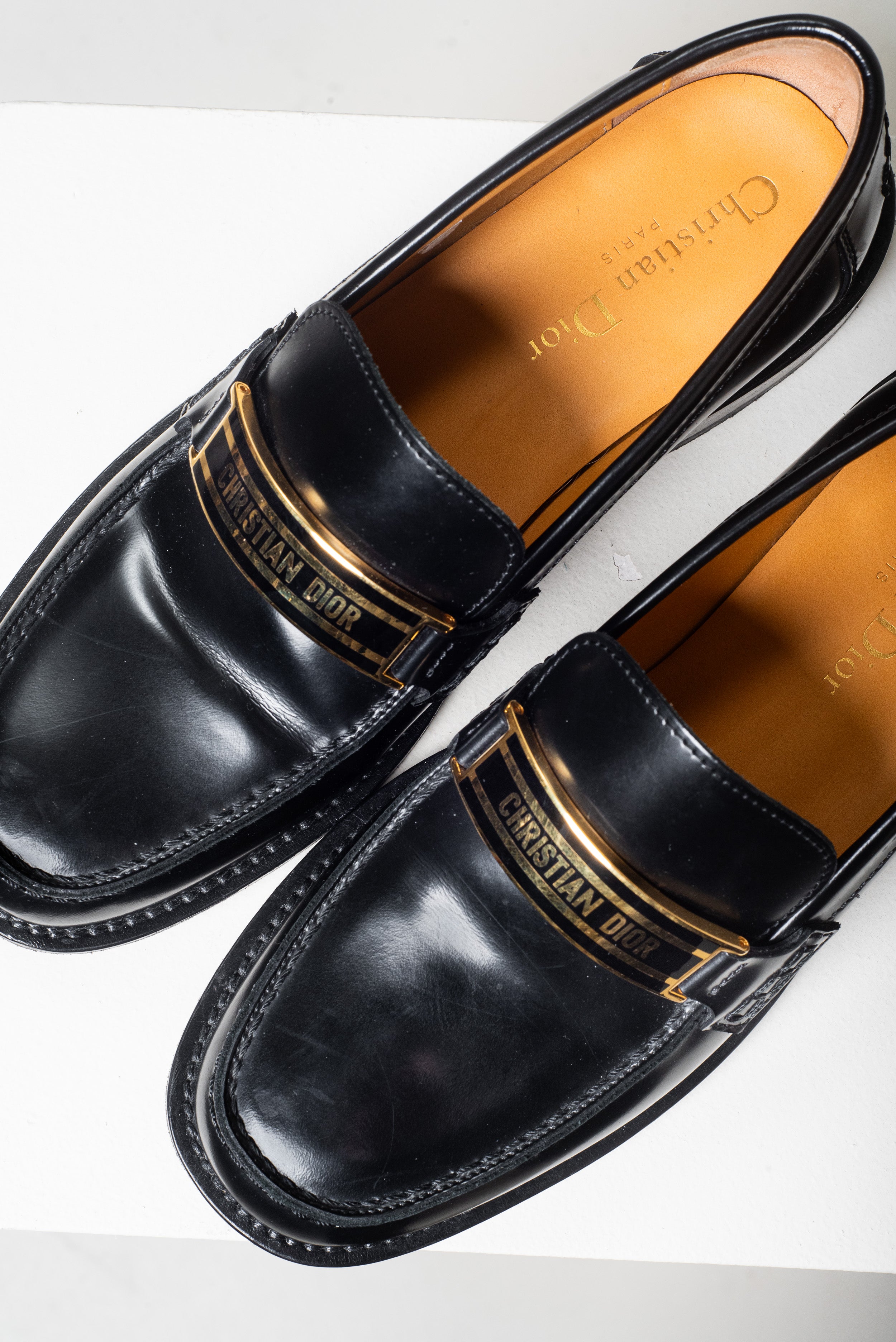 Black Flat Leather Christian Dior Loafers