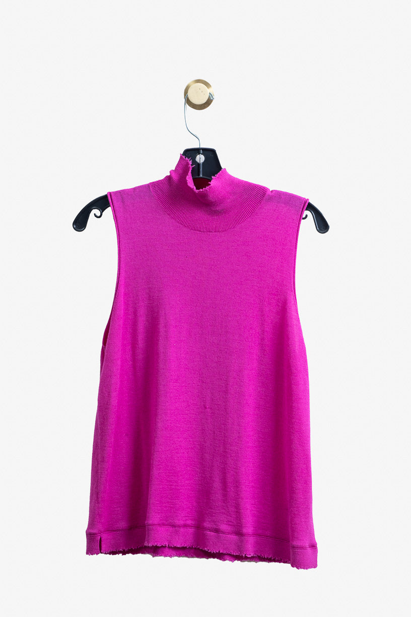 Fuchsia Pink Sleeveless Turtle Neck Wool/Silk