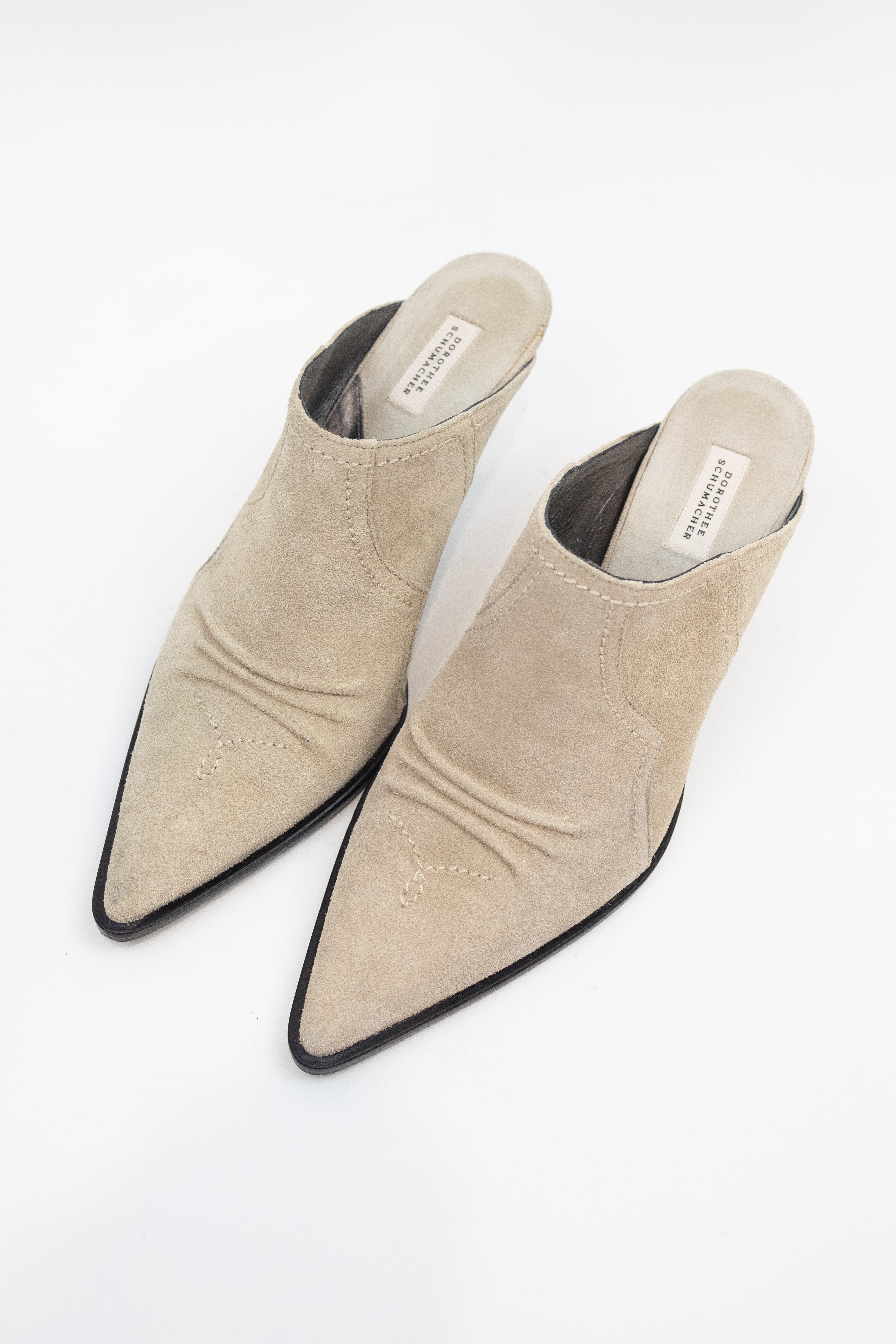 Cream Suede Western Mule Pump Suede