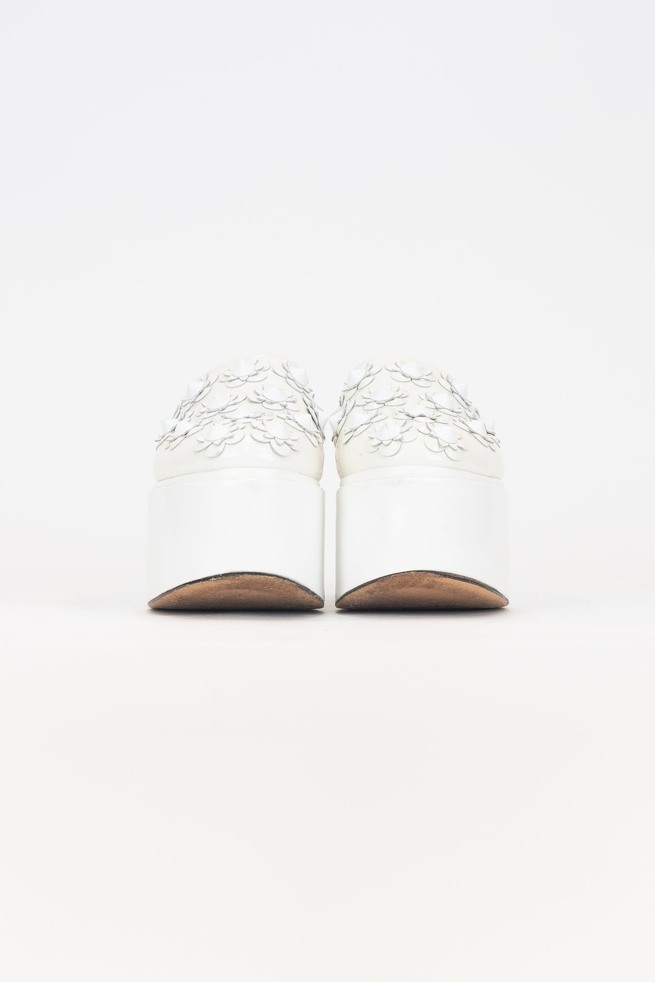 White Patent Floral Studded Platform Clog Patent