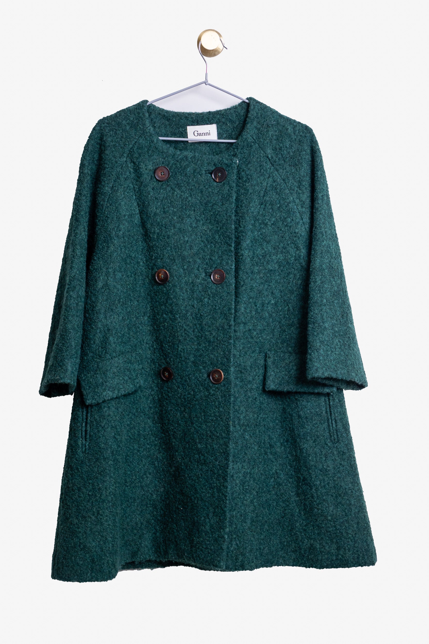 Dark Green Double Breasted Pea Coat Wool/Polyester