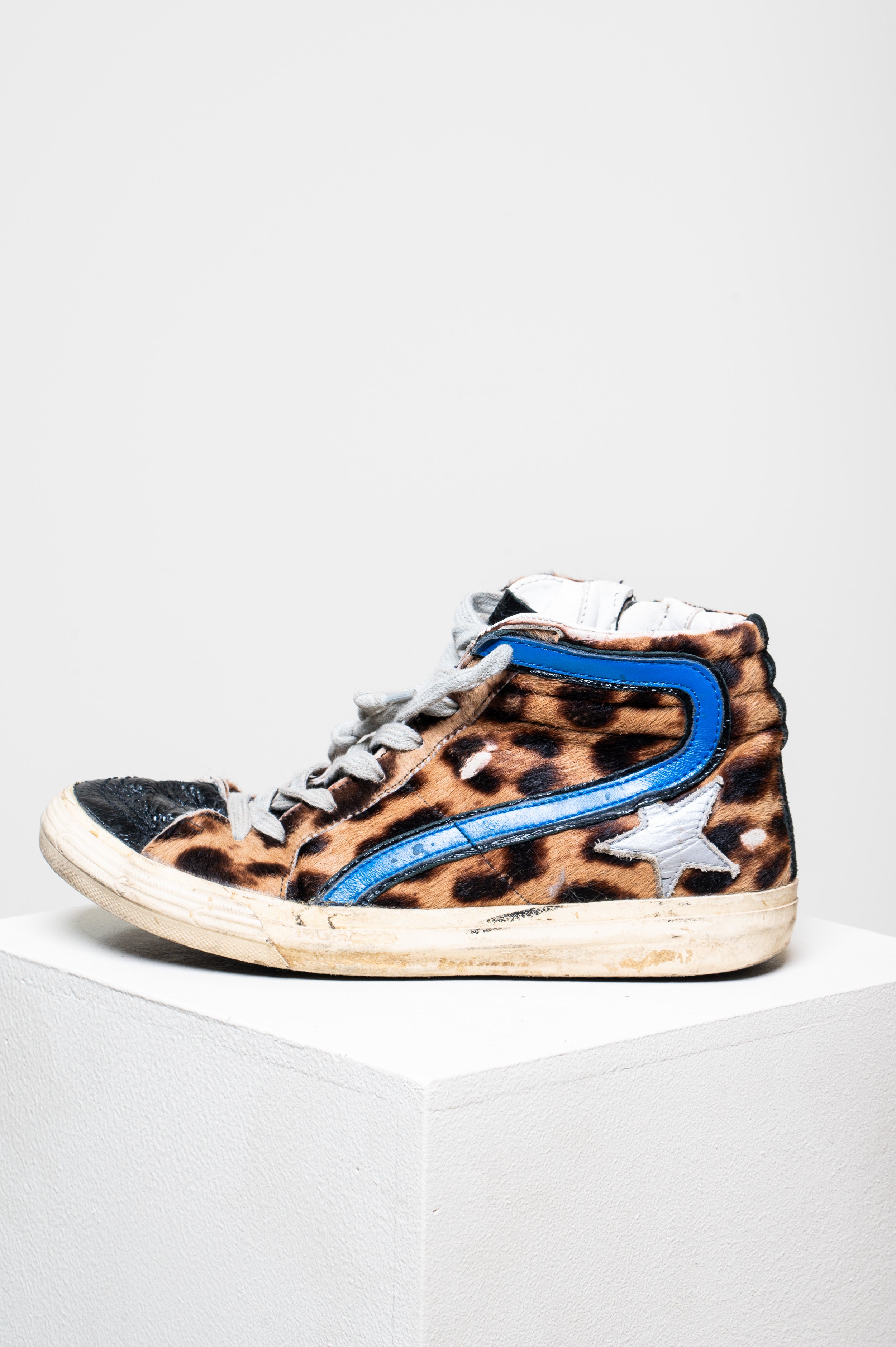 Slide Cheetah Print High Top Sneakers Faux Fur/Rubber