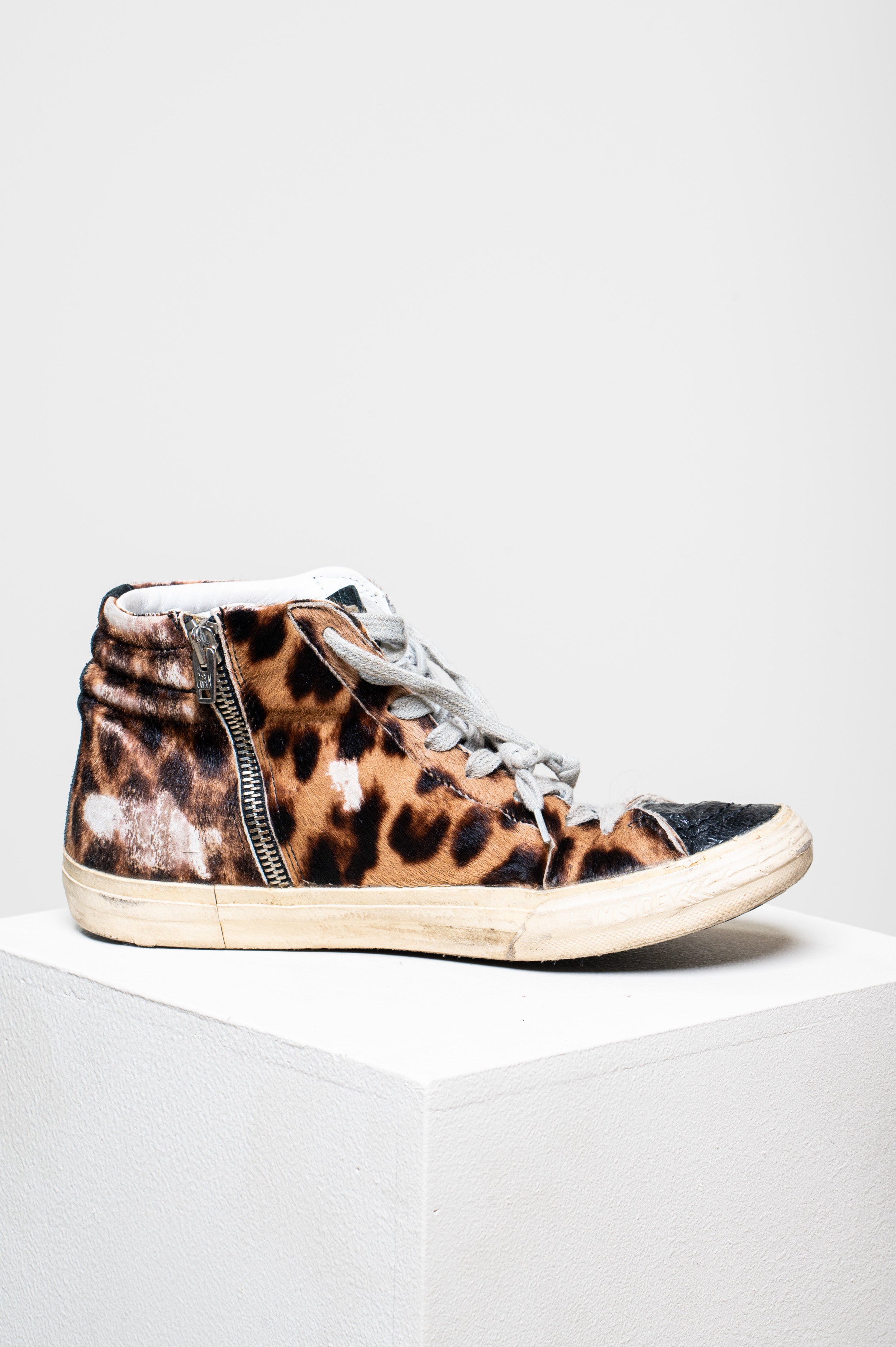 Slide Cheetah Print High Top Sneakers Faux Fur/Rubber