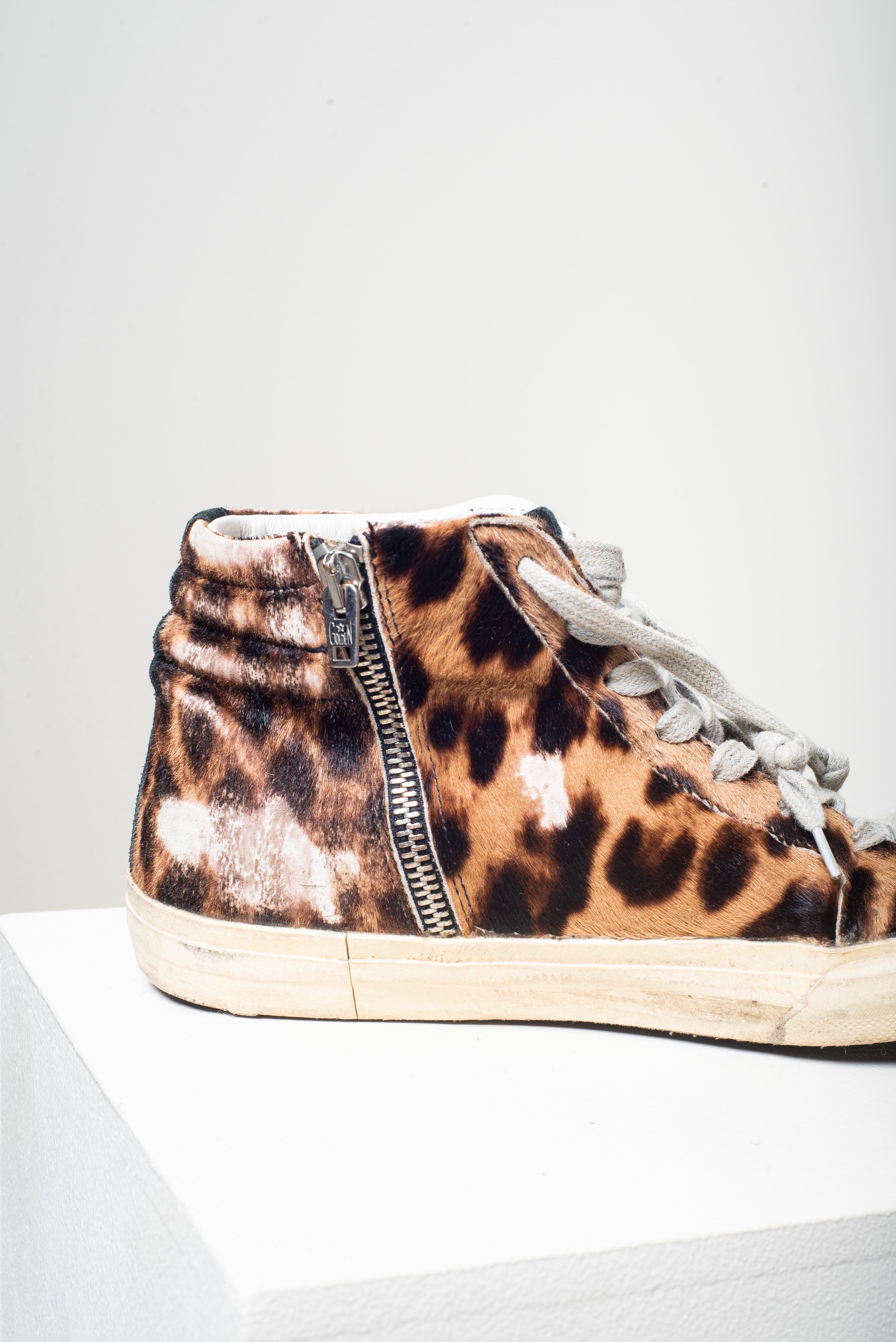 Slide Cheetah Print High Top Sneakers Faux Fur/Rubber