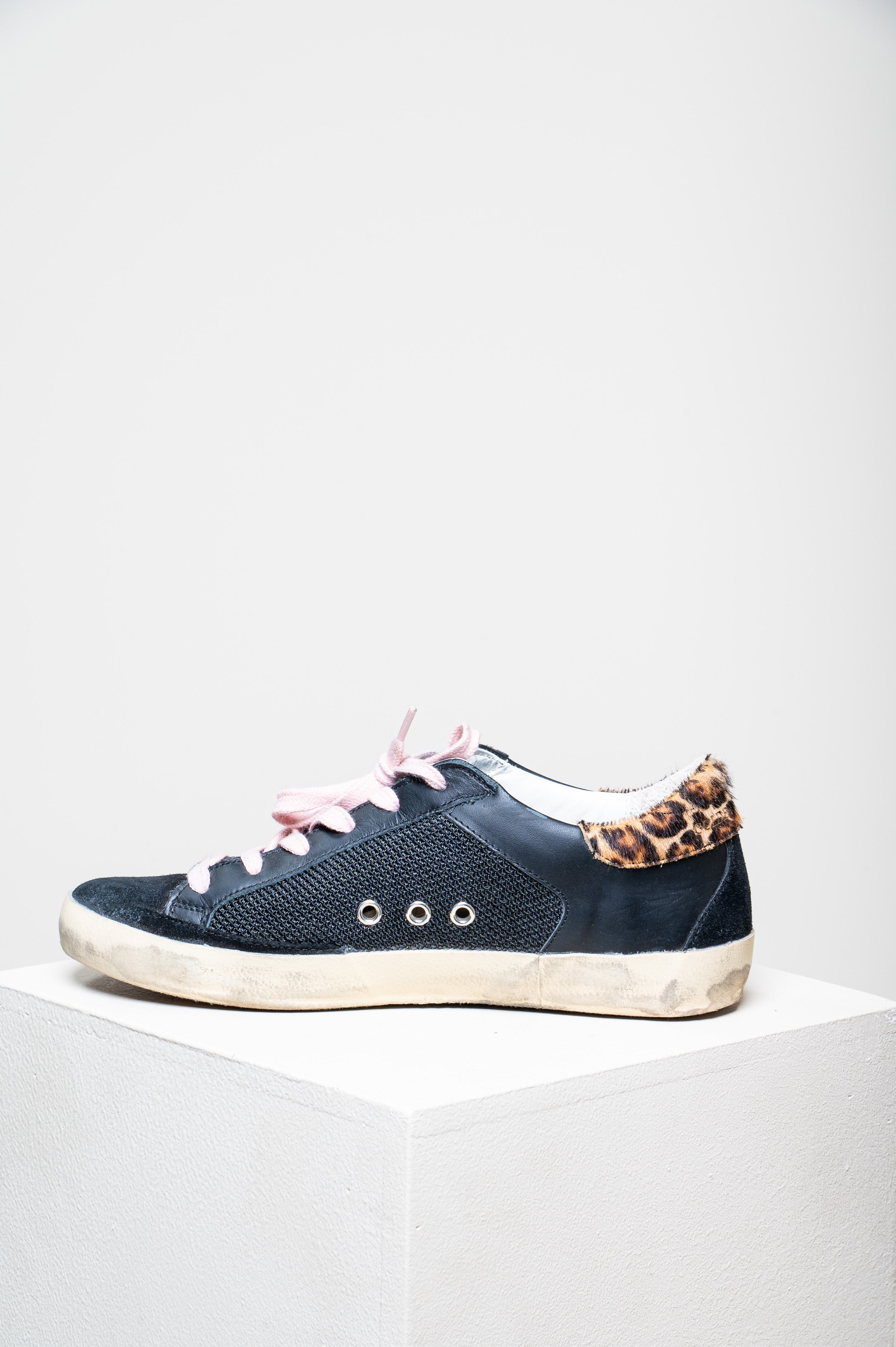 Black Super Star Cheetah Heel Sneakers Leather/Ponyhair