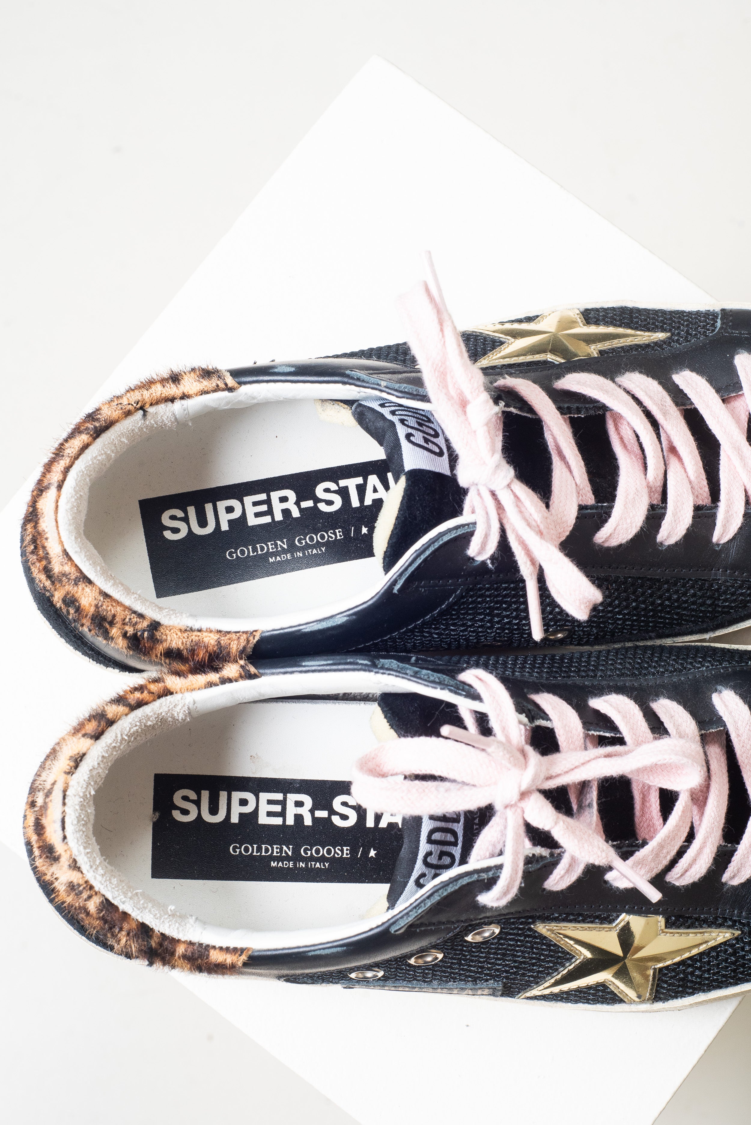 Black Super Star Cheetah Heel Sneakers Leather/Ponyhair