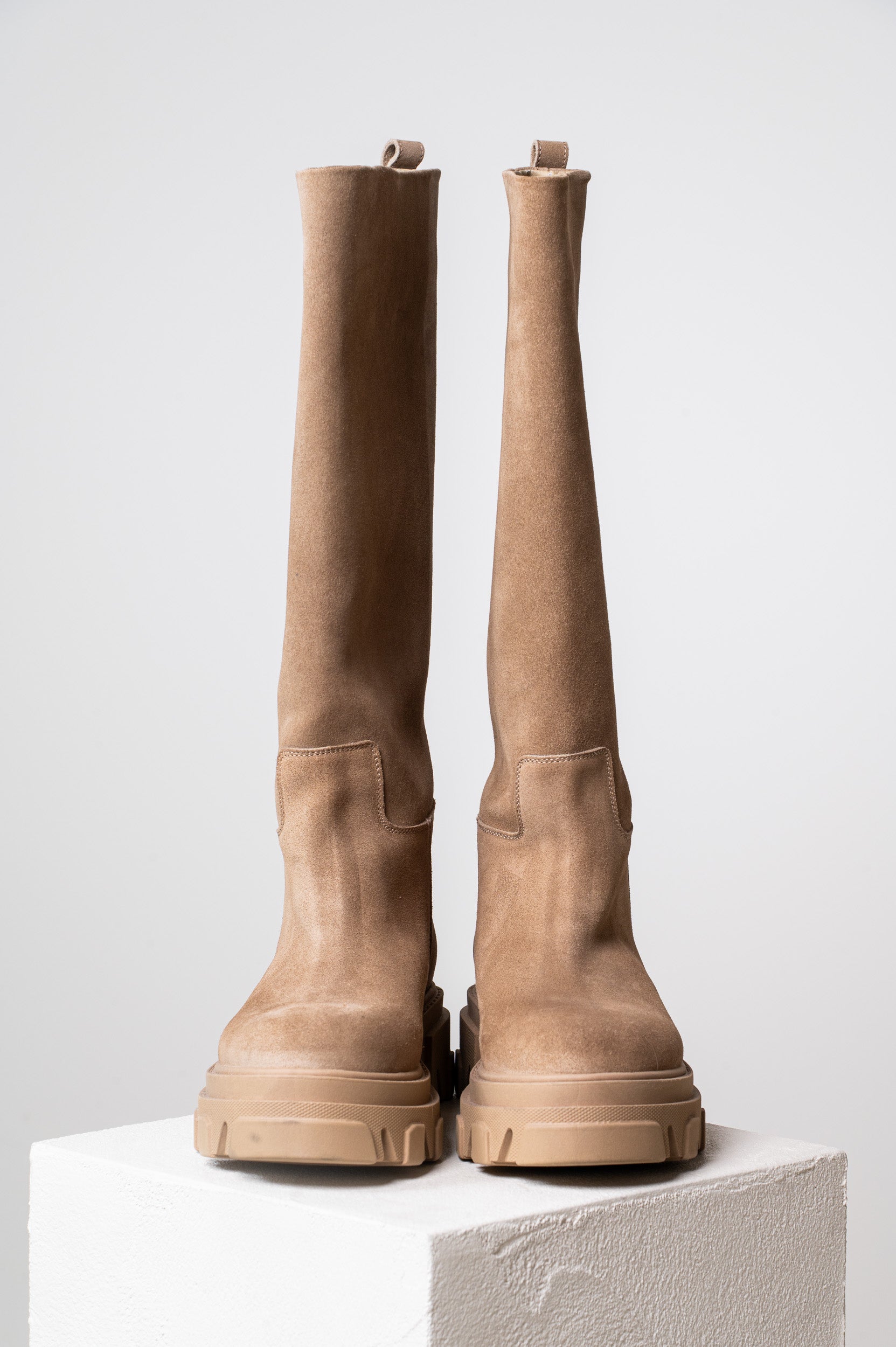 Light Beige Suede Tall Chunky Boot Suede