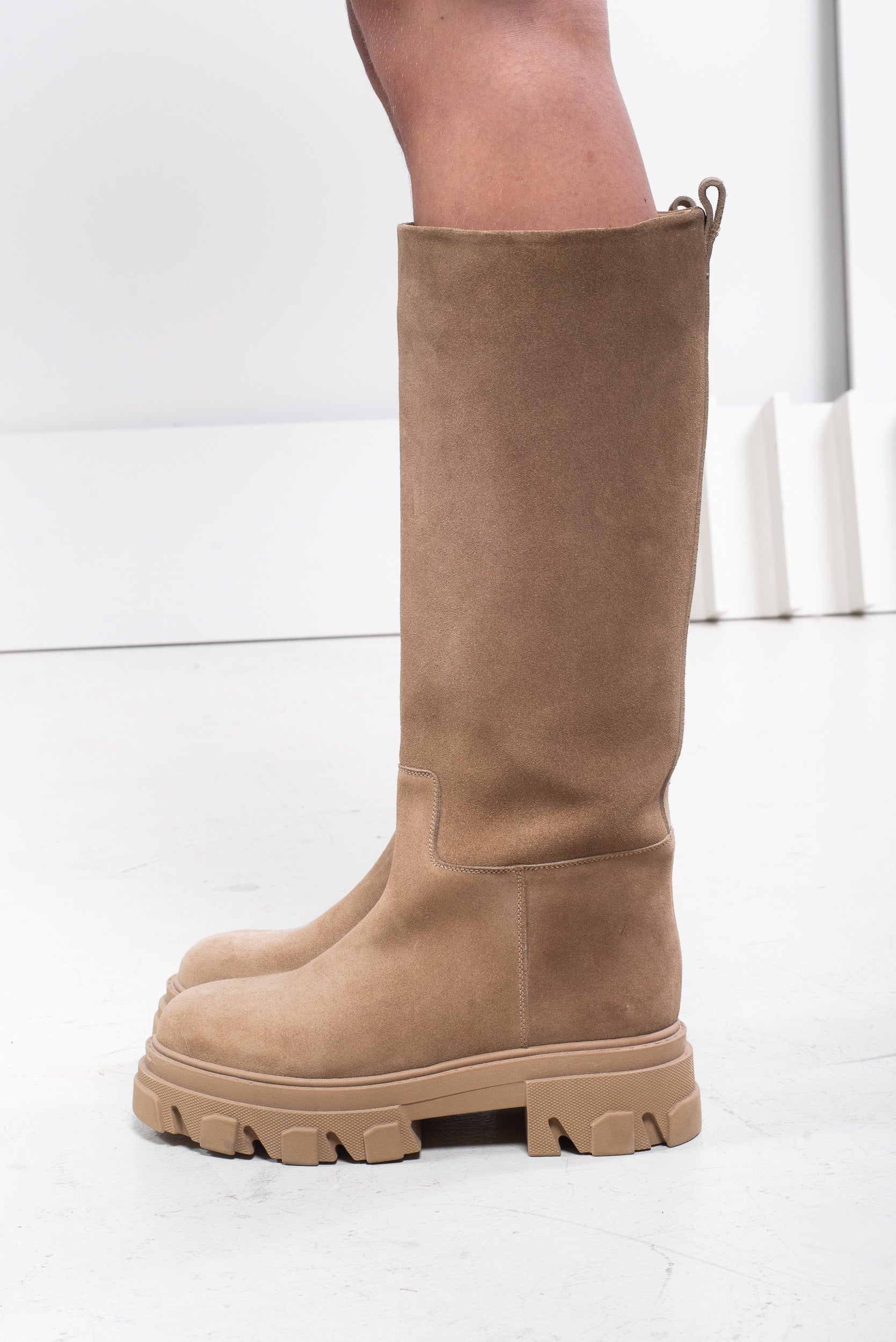 Light Beige Suede Tall Chunky Boot Suede