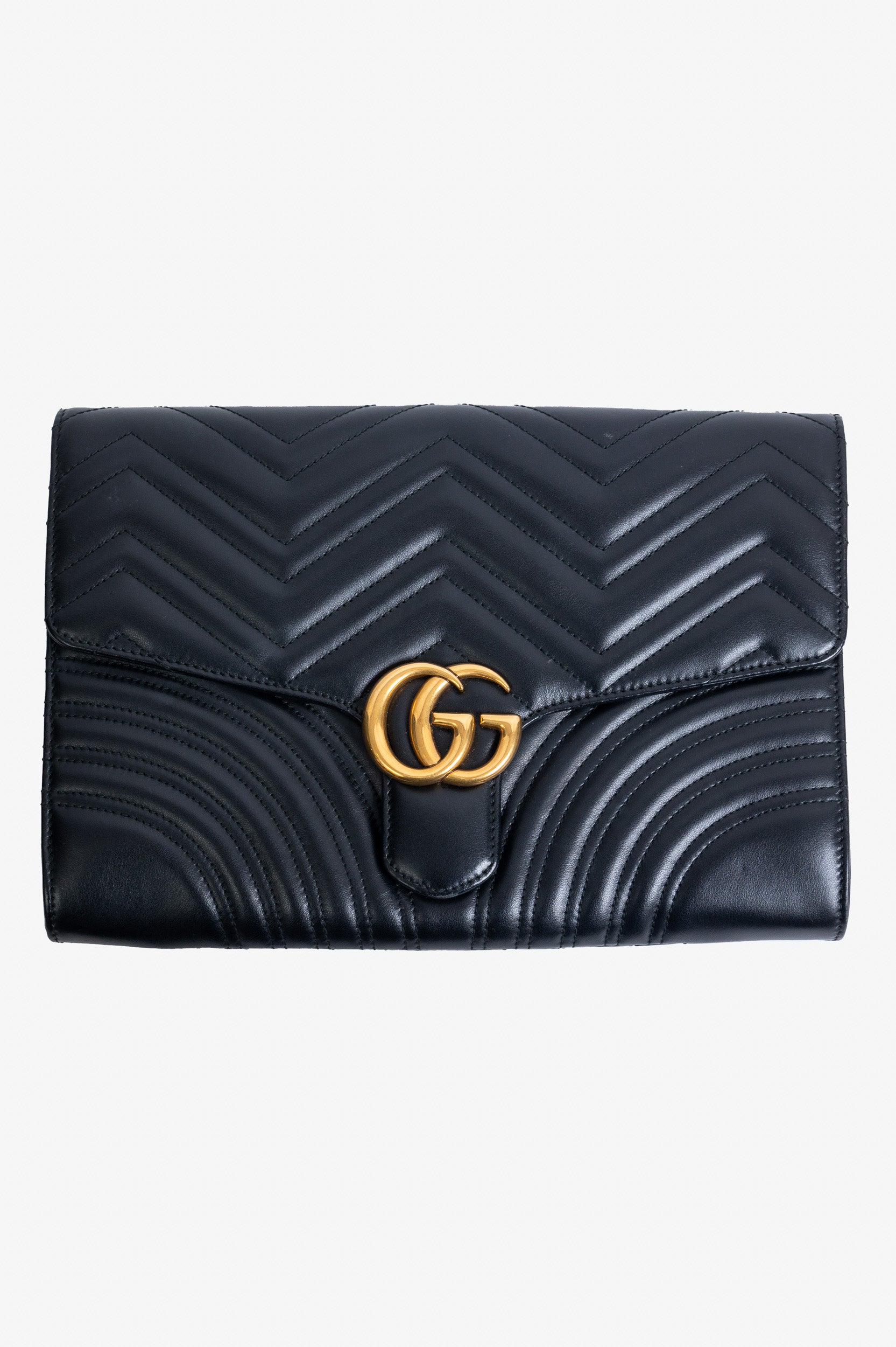 GG Marmont Black Flap Matelasse Leather Clutch Bag