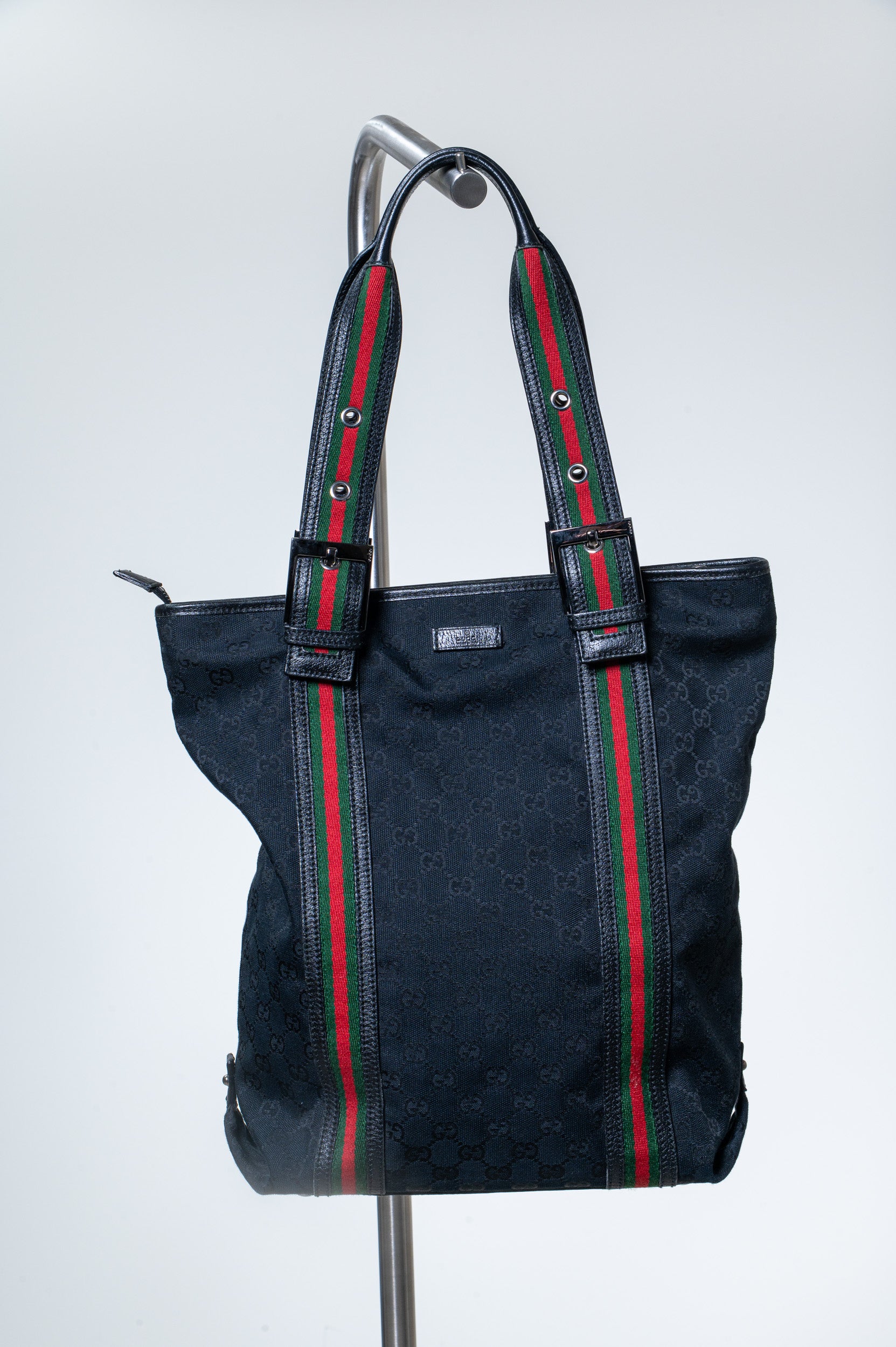 Black GG Web Canvas Tote