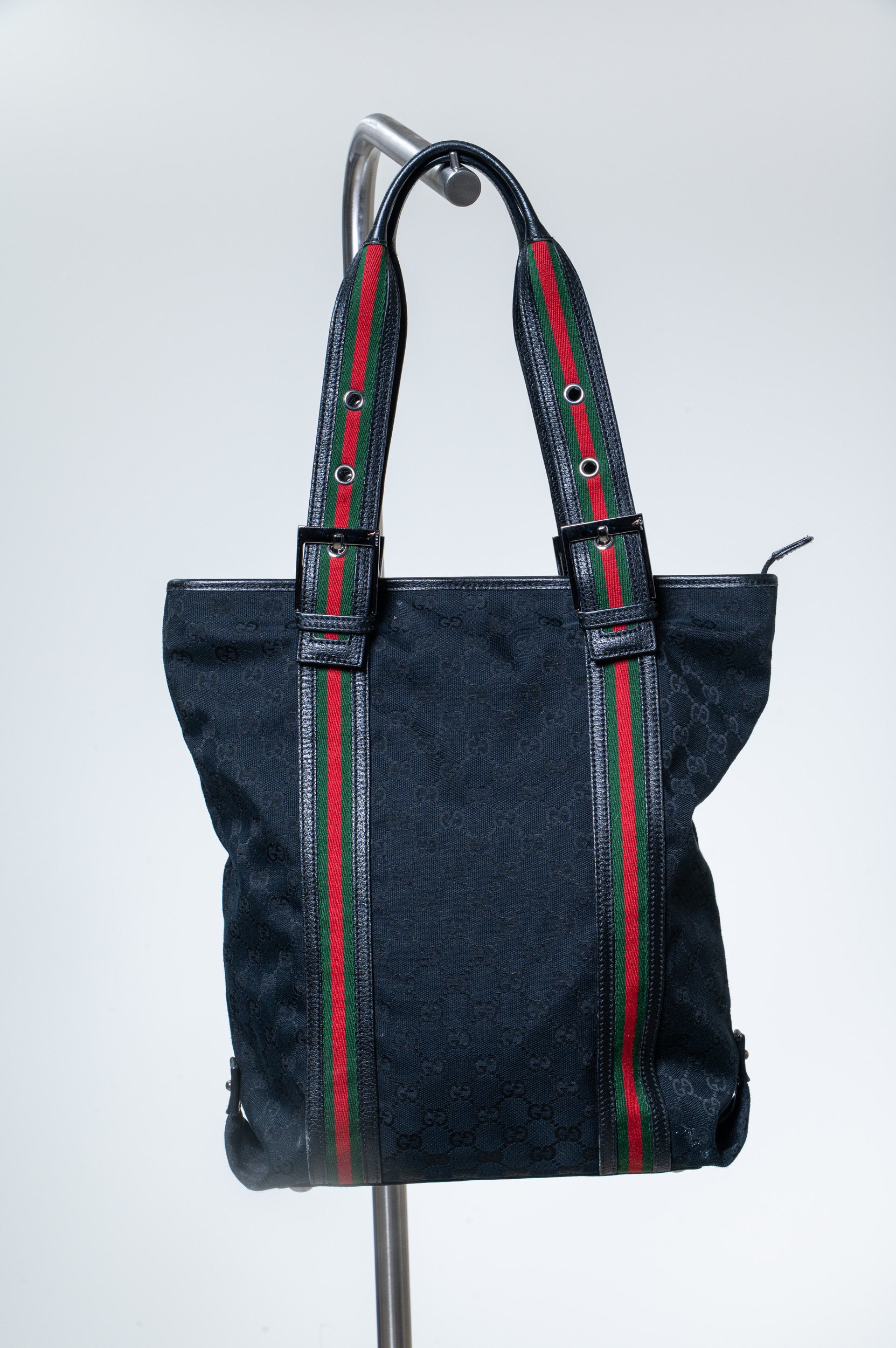 Black GG Web Canvas Tote