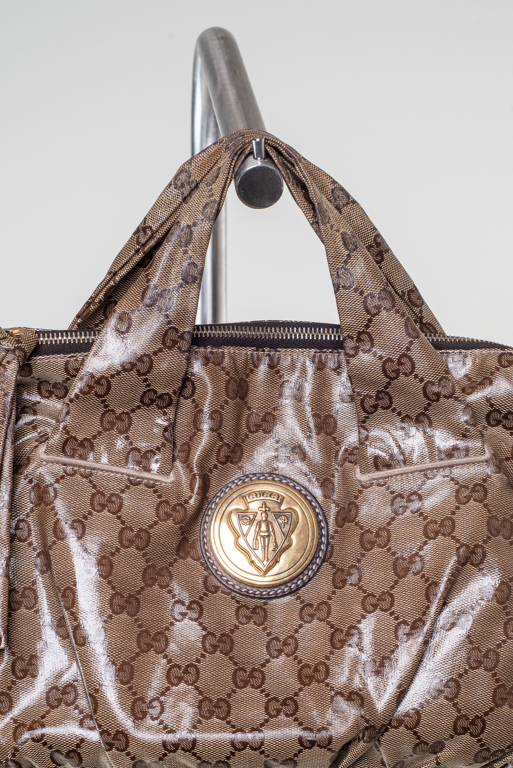 Close-up view of Gucci GG Monogram Crystal Hysteria Handbag