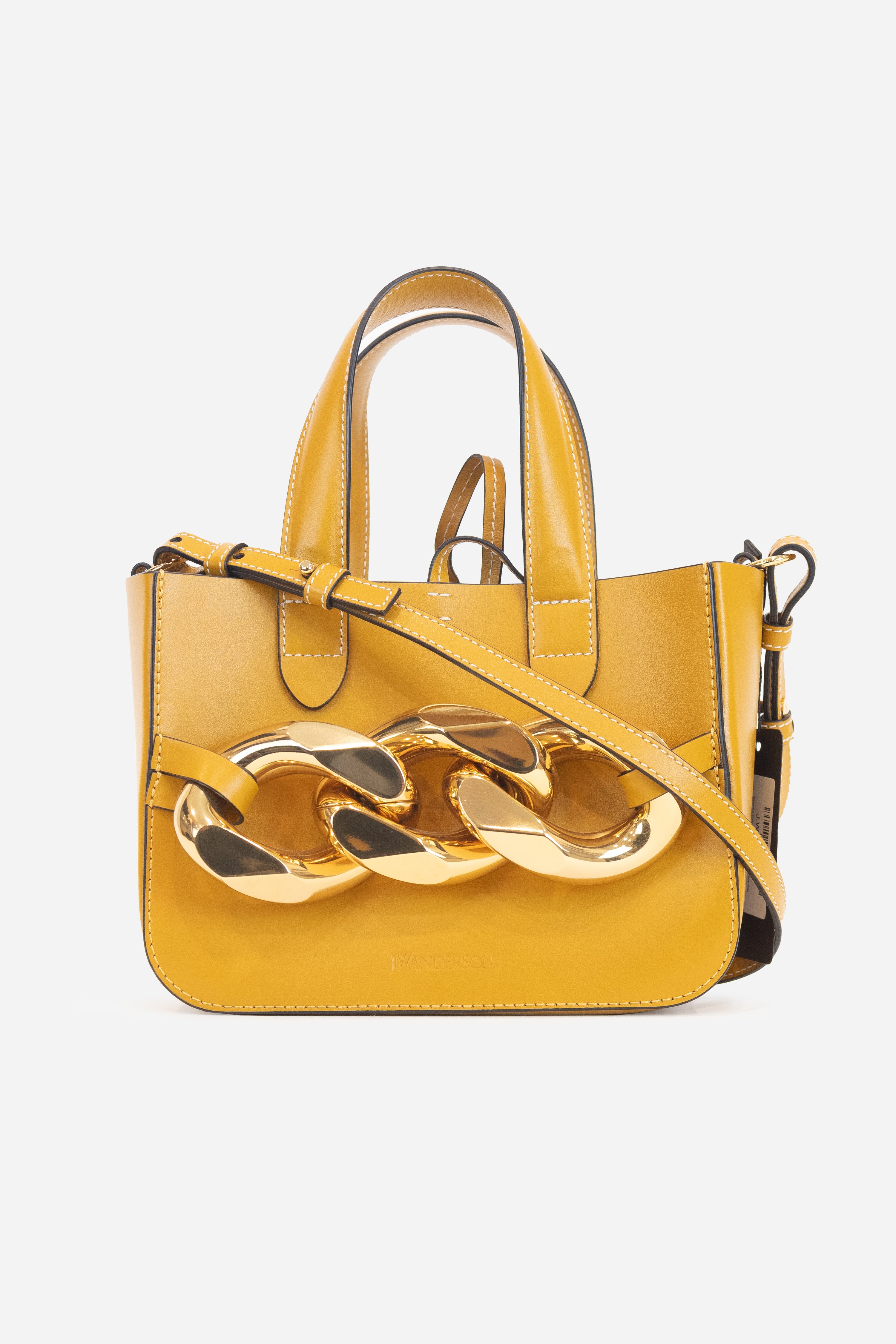 Mustard Yellow Mini Chain Tote Crossbody Bag Leather