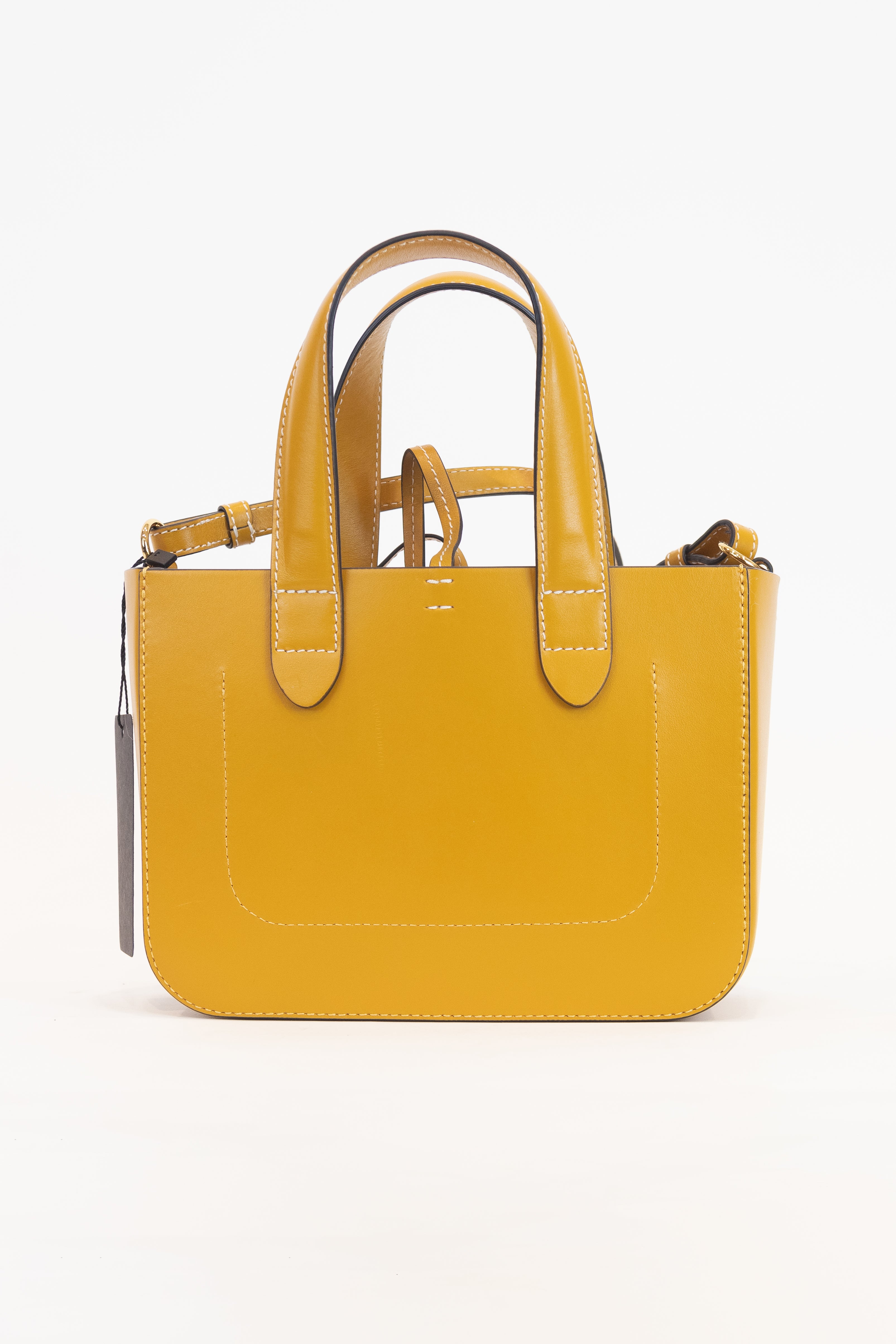 Mustard Yellow Mini Chain Tote Crossbody Bag Leather