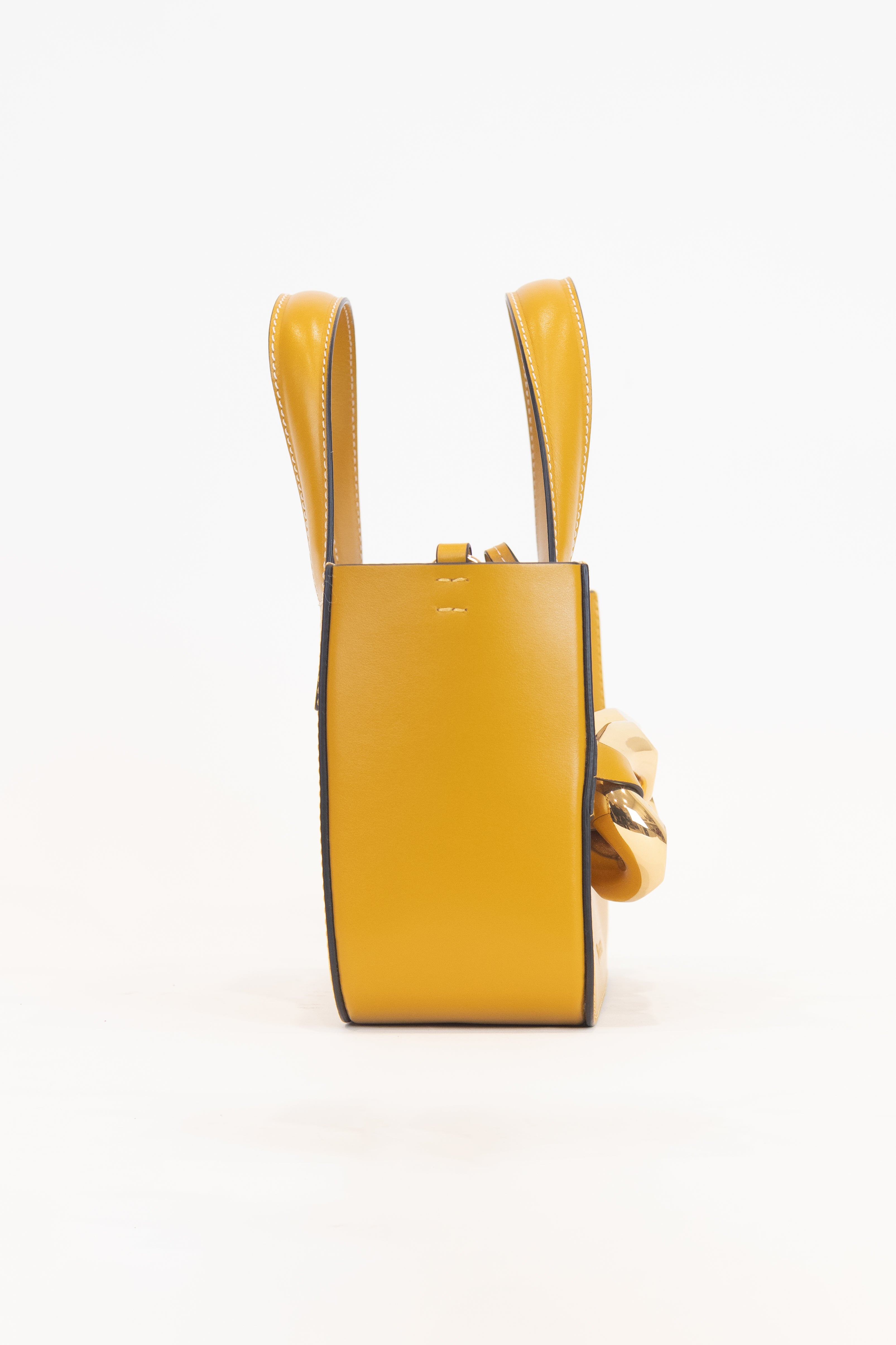 Mustard Yellow Mini Chain Tote Crossbody Bag Leather