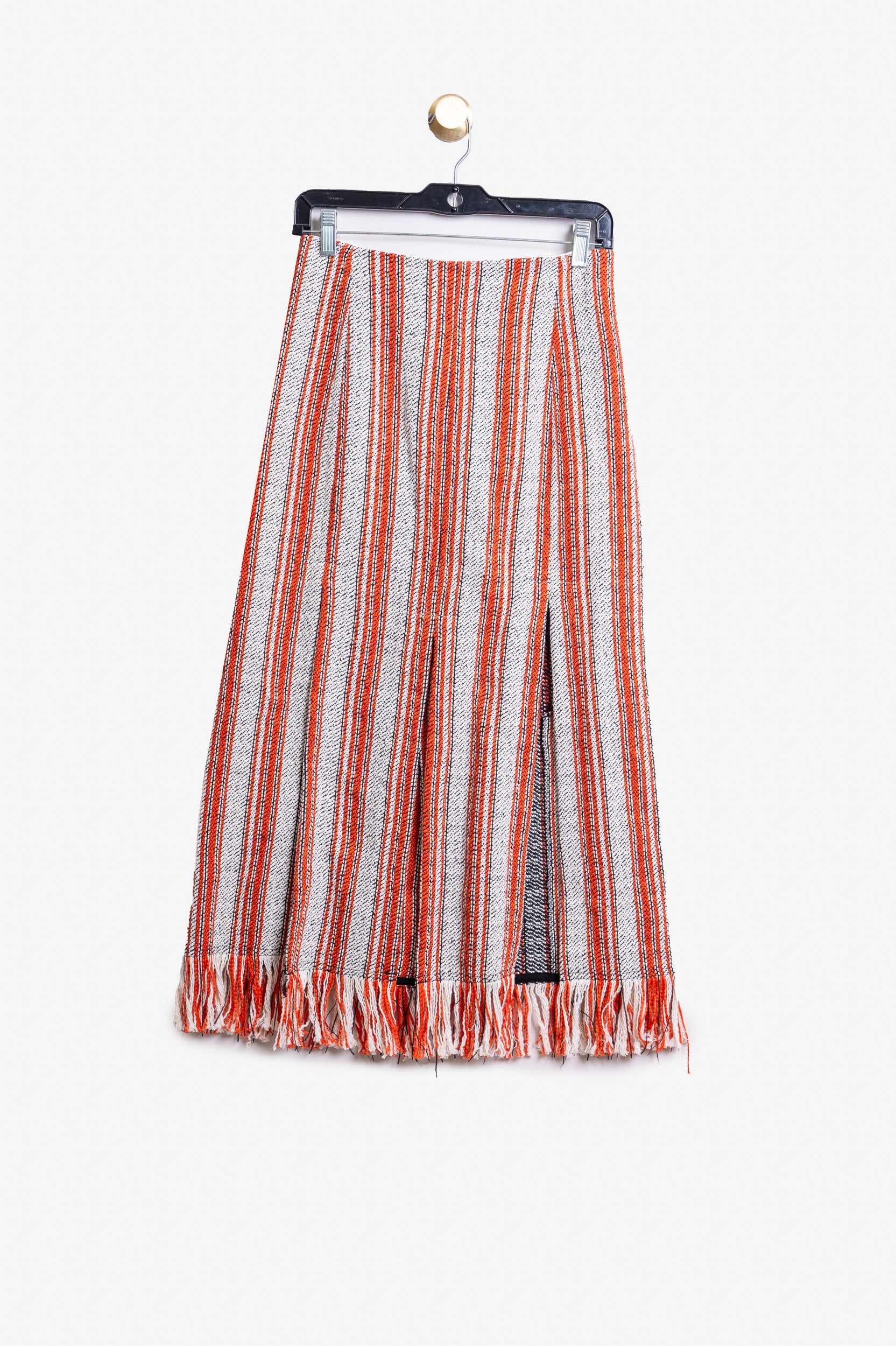 Yellow And White Striped Tweed Fringe Skirt Cotton/Polyester